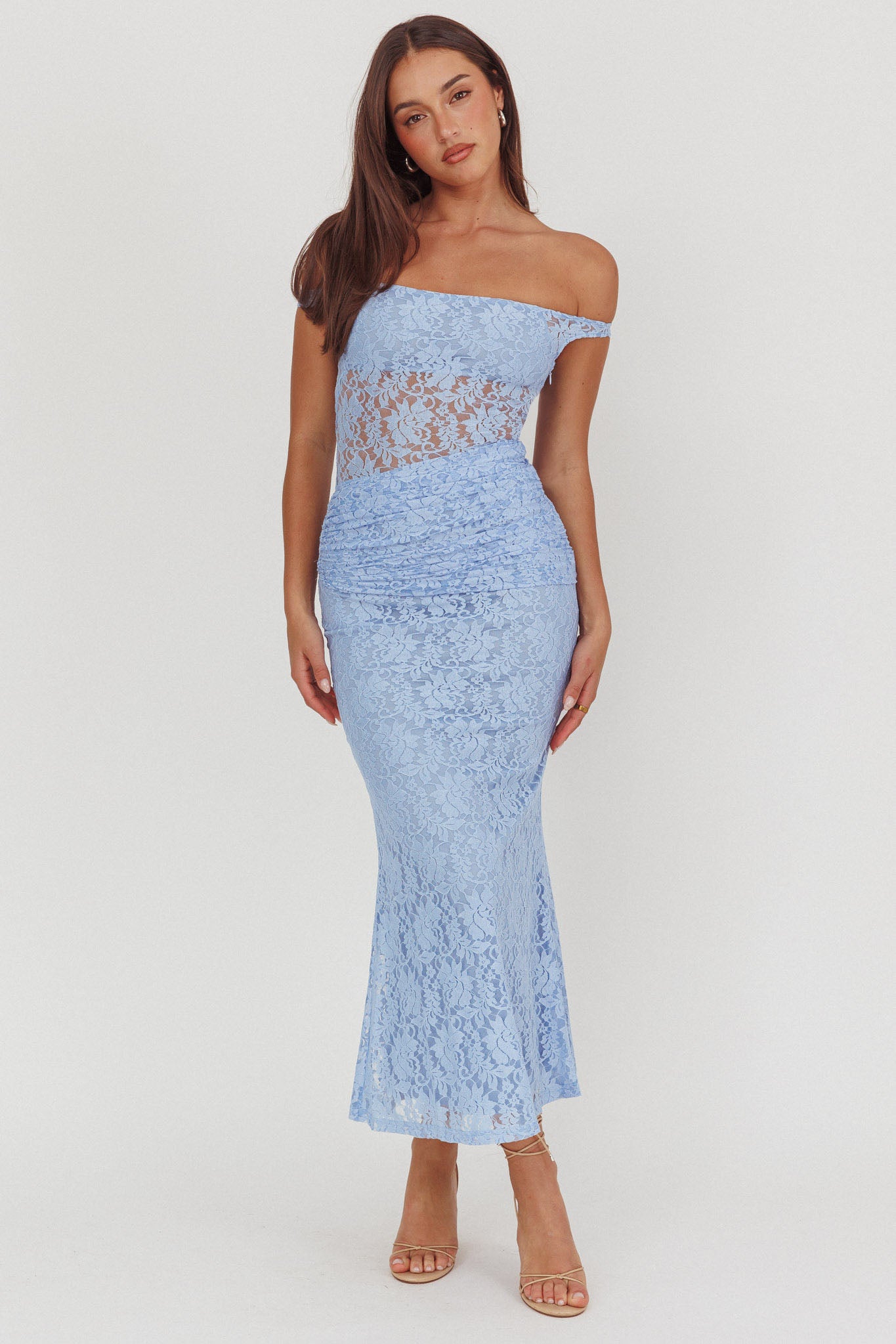 Bellora Off-Shoulder Lace Maxi Dress Blue-Maymioy