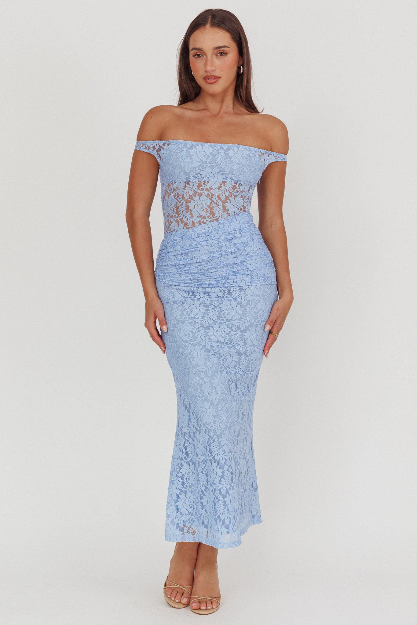 Bellora Off-Shoulder Lace Maxi Dress Blue-Maymioy