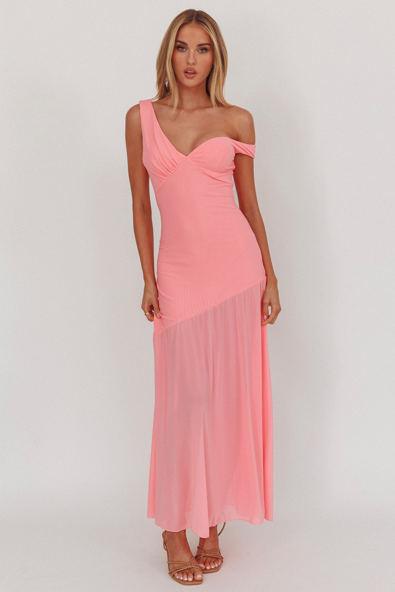 Treasure Sheer Hem Maxi Dress Pink-Maymioy