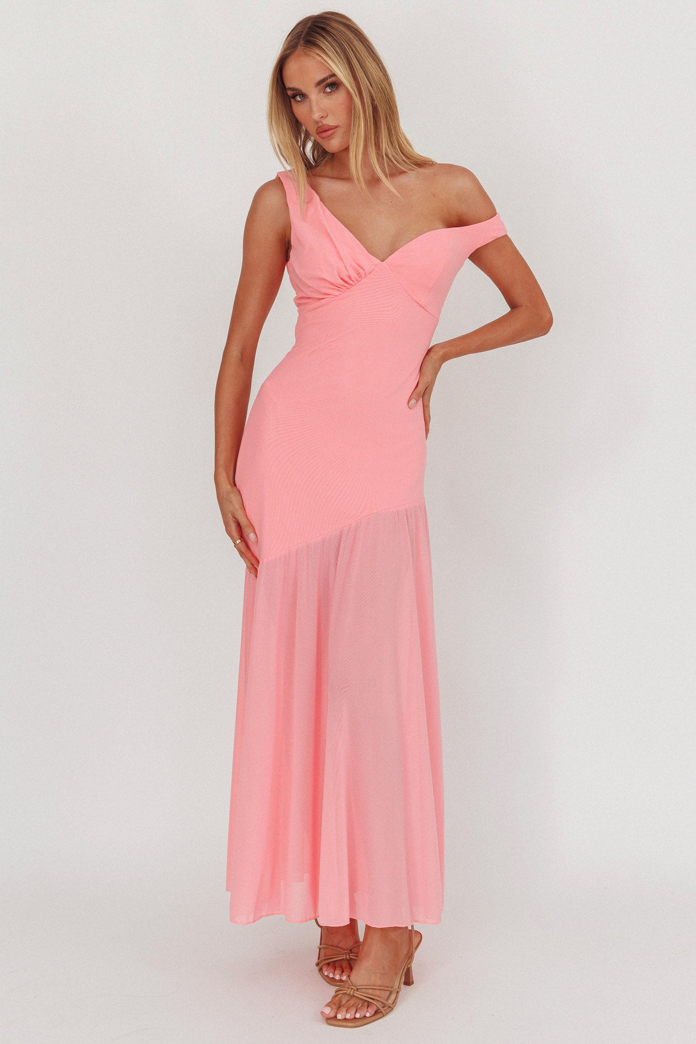 Treasure Sheer Hem Maxi Dress Pink-Maymioy
