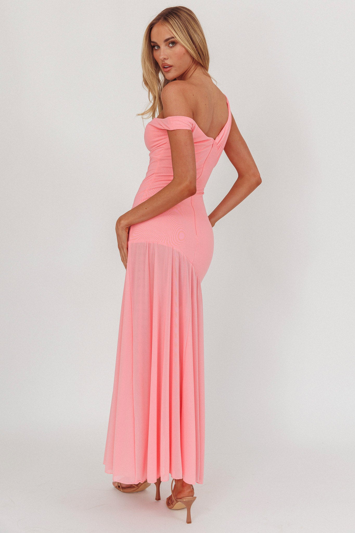 Treasure Sheer Hem Maxi Dress Pink-Maymioy