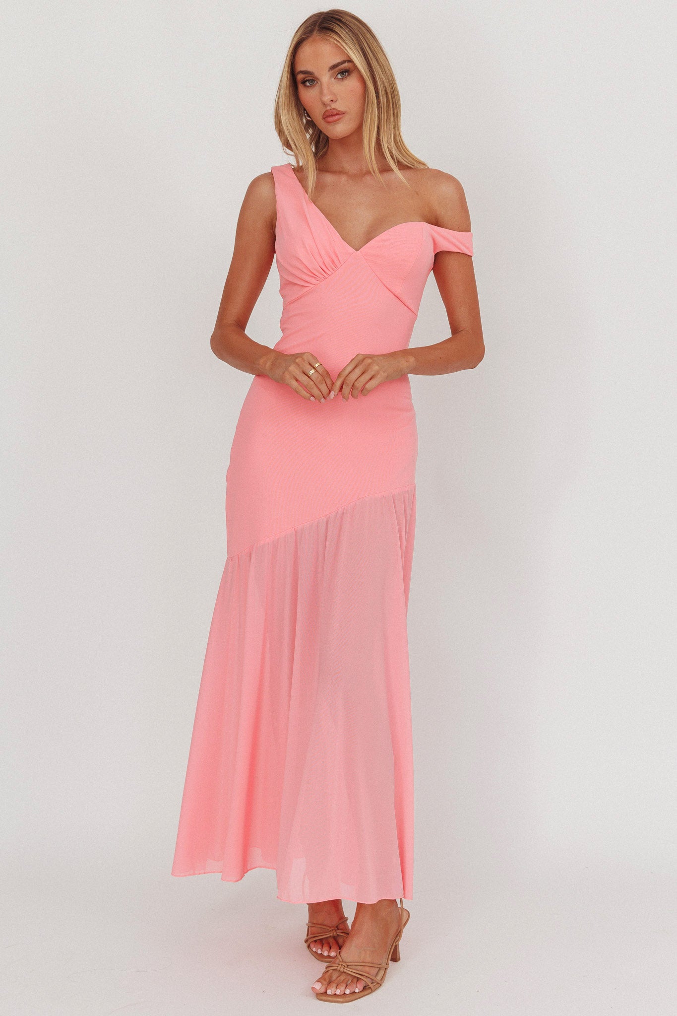 Treasure Sheer Hem Maxi Dress Pink-Maymioy