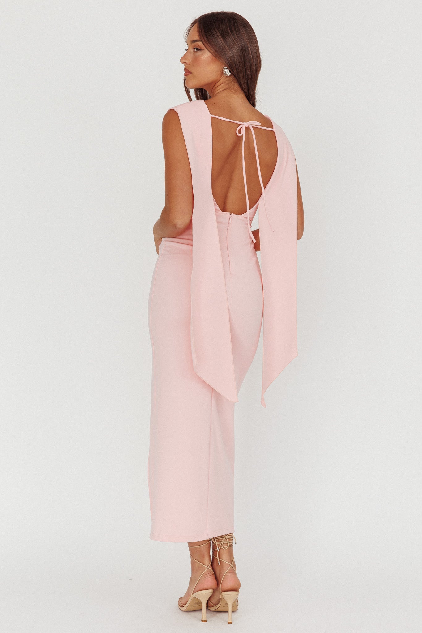 Looks Of Love Shoulder Sash Maxi Dress Pink-Maymioy