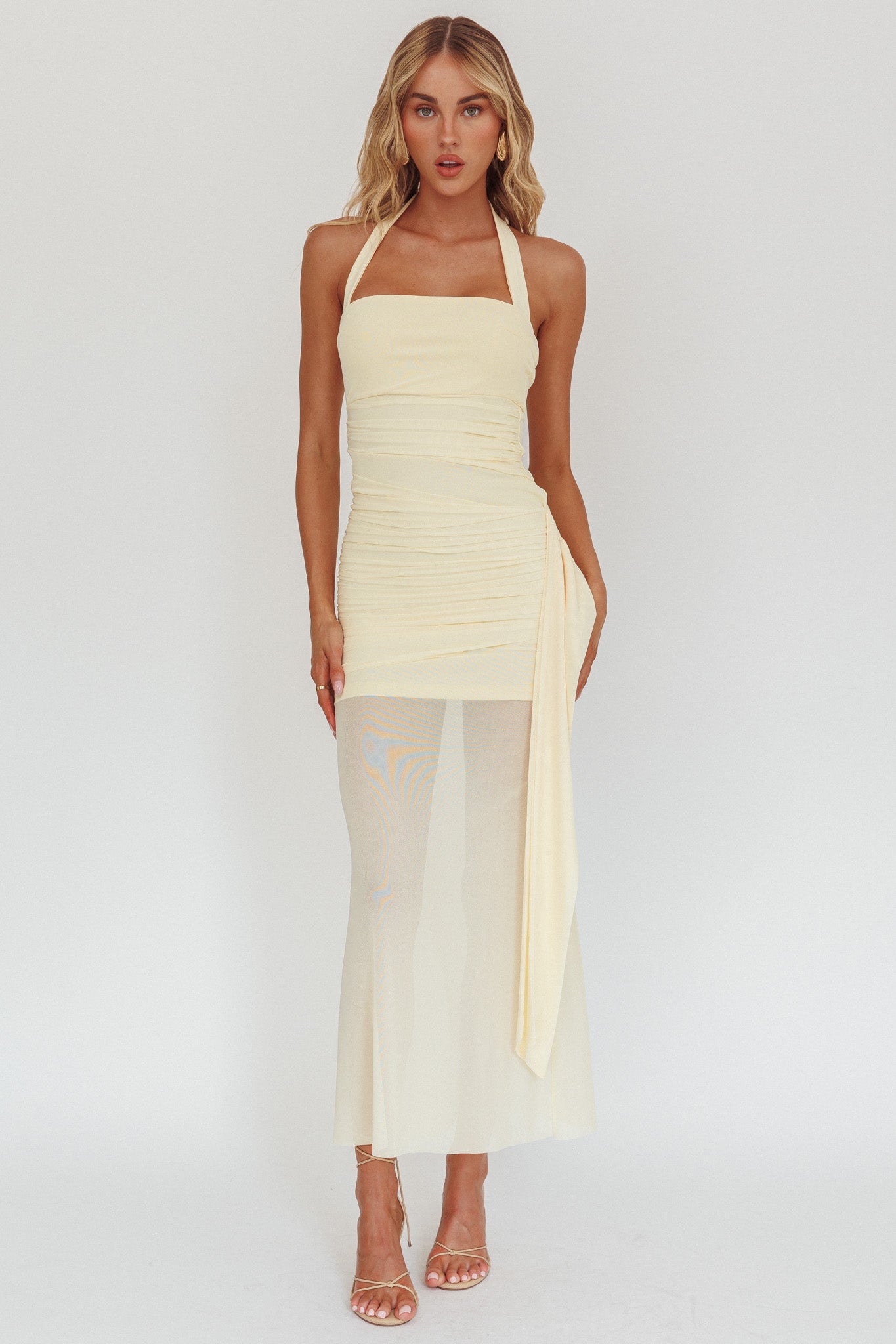 Rebekkah Halterneck Side Sash Maxi Dress Butter-Maymioy