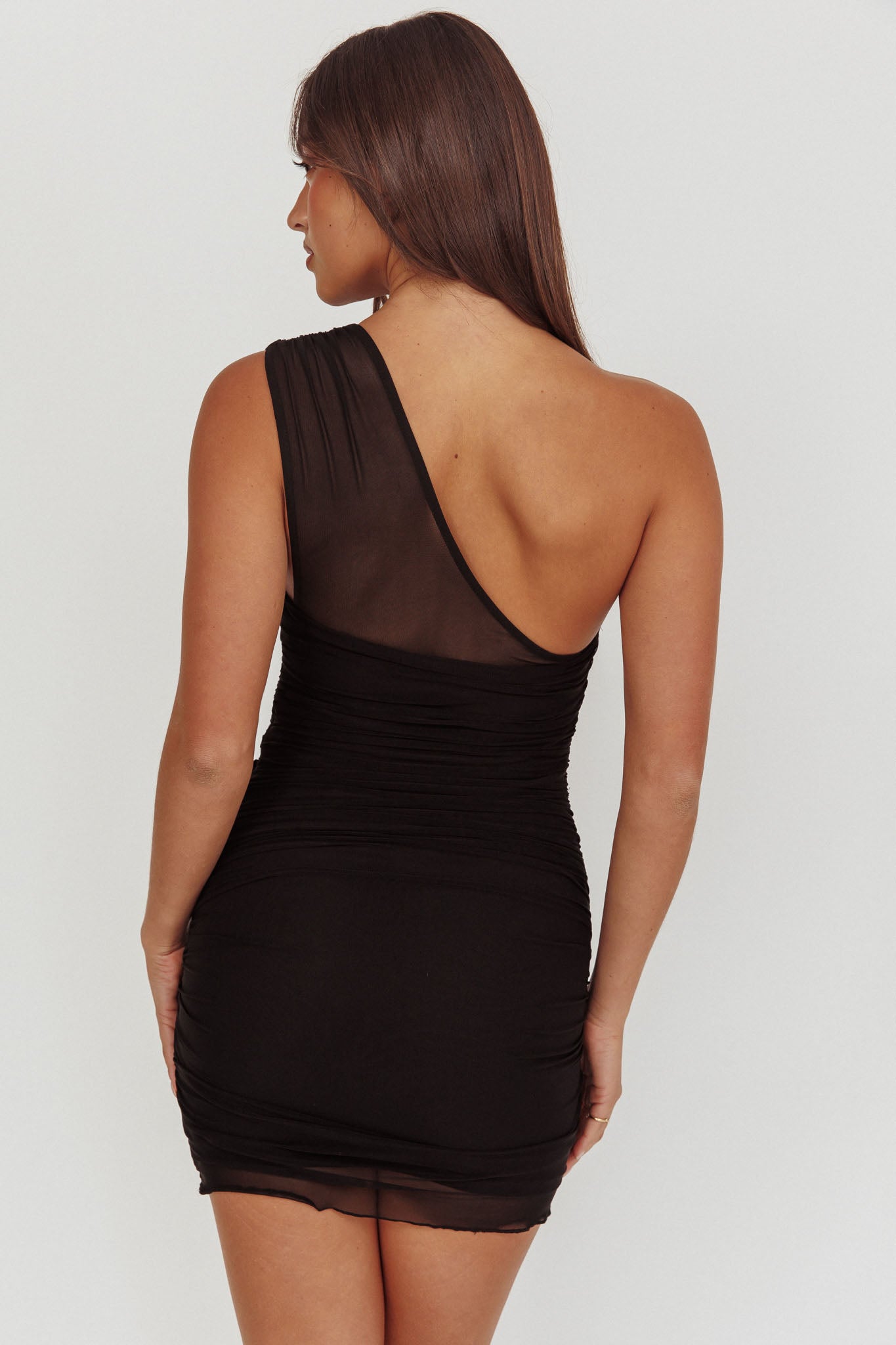 Marris One-Shoulder Double Buckle Mini Dress Black-Maymioy