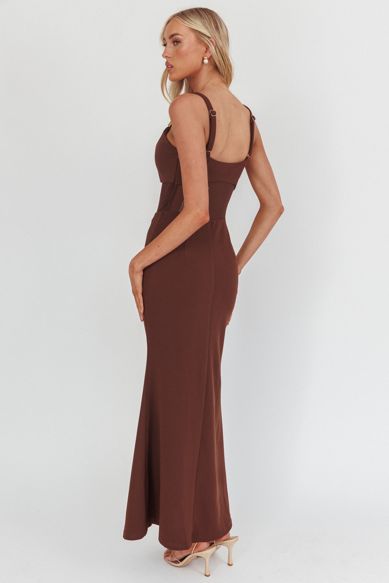 Shelbie Sheer Waist Maxi Dress Chocolate-Maymioy