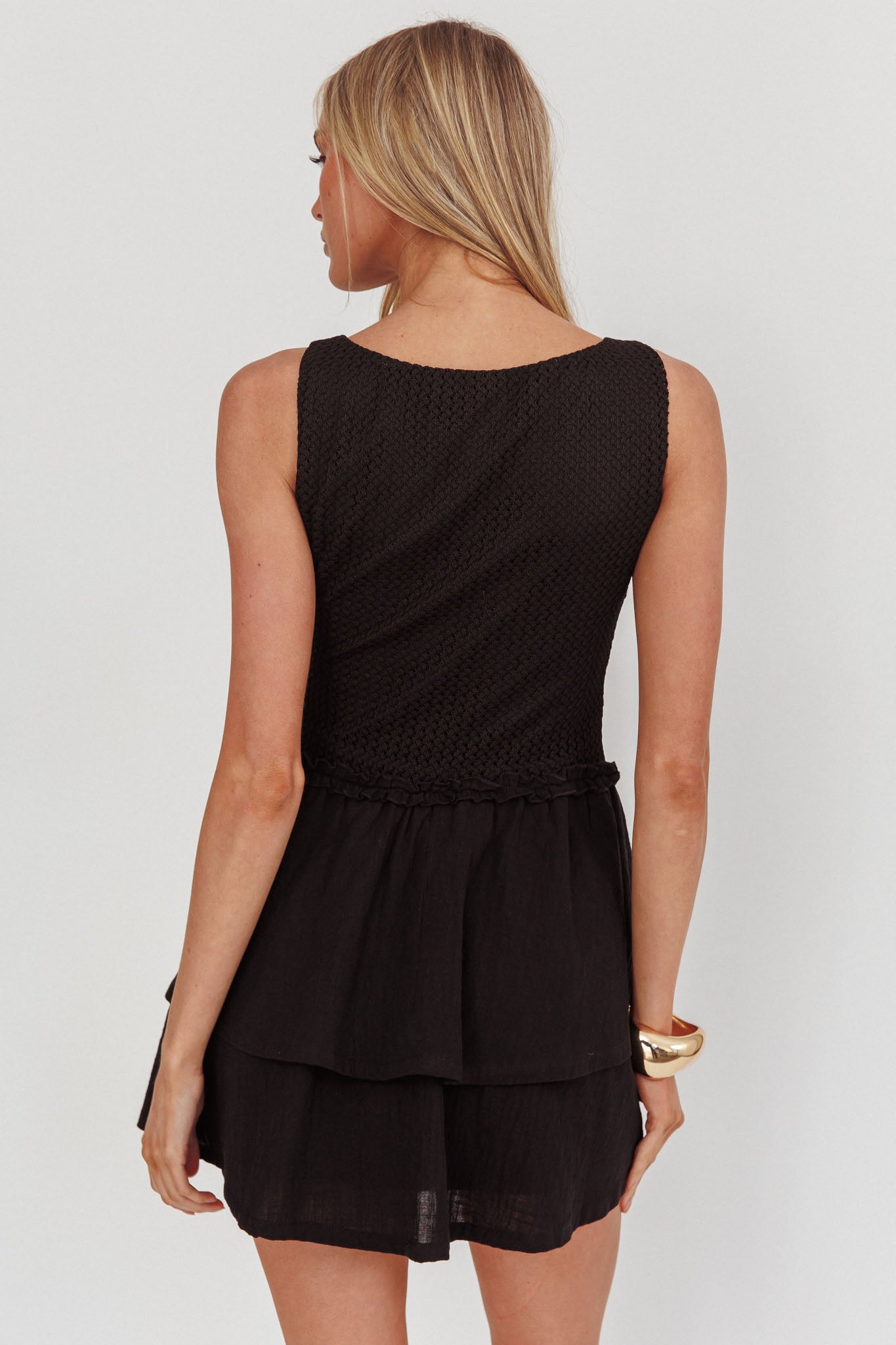 Swing It Double Layer Hem Mini Dress Black-Maymioy