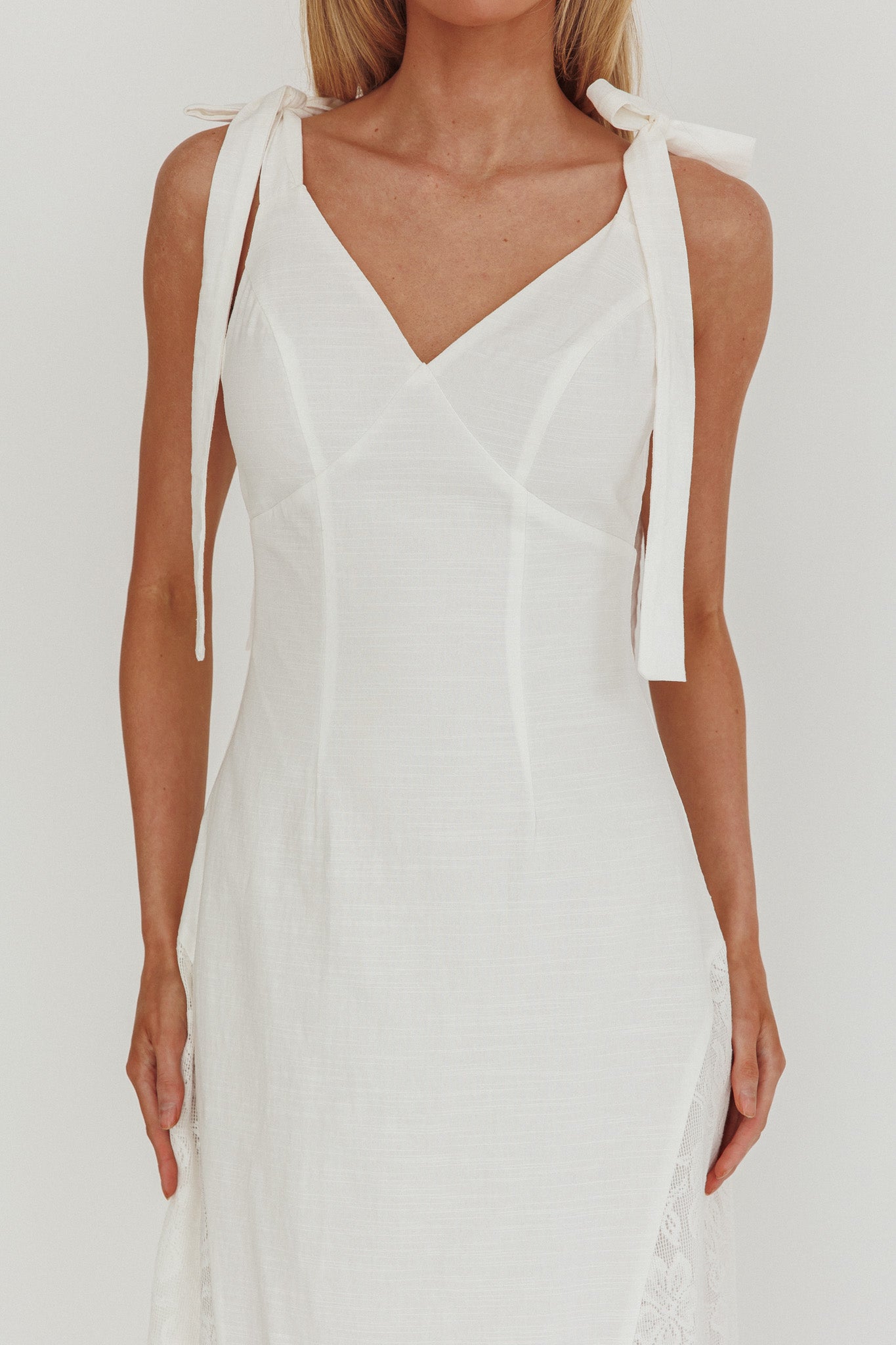 Lead Me On Lace Panel Maxi Dress White-Maymioy