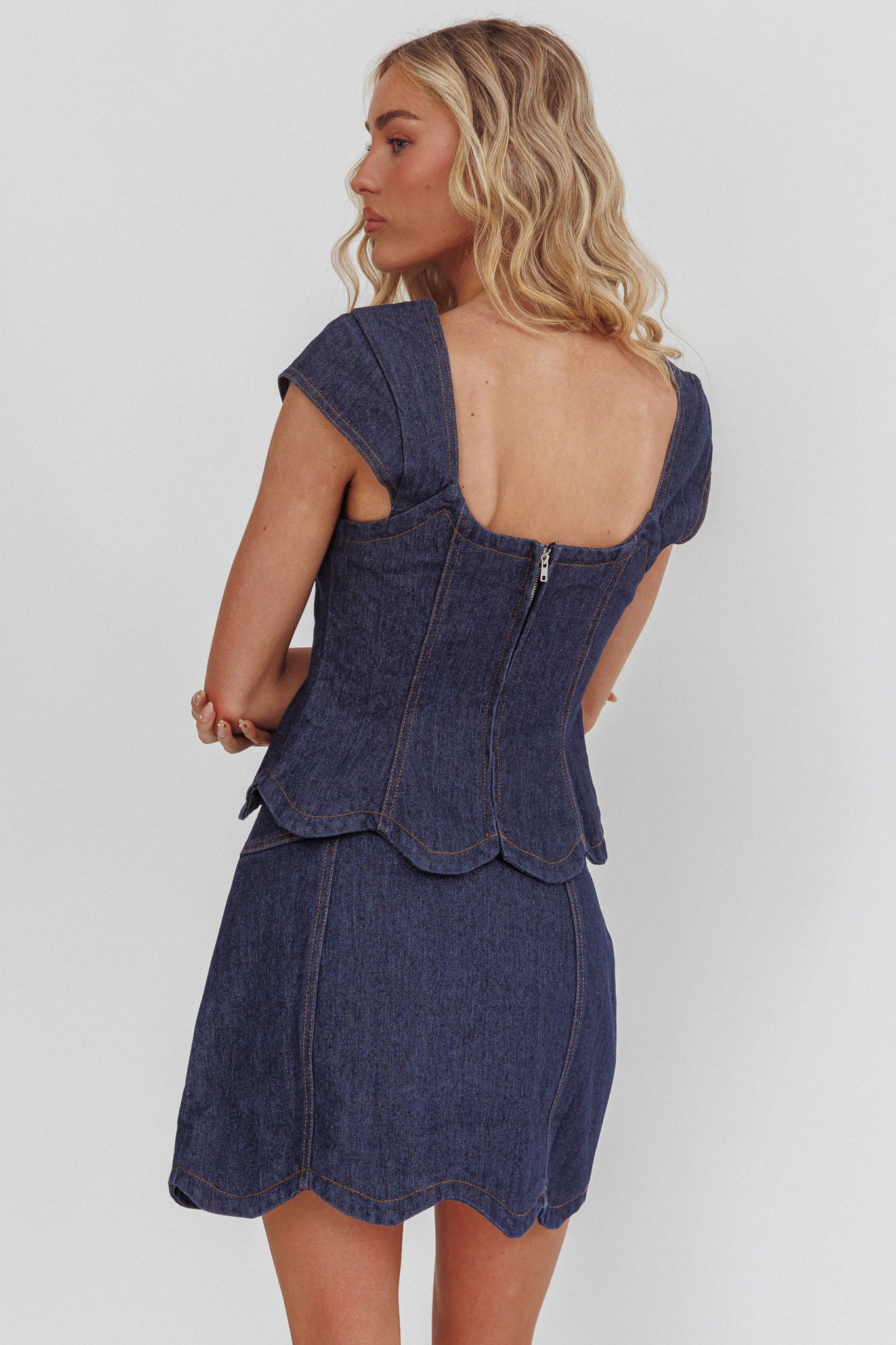 Halen Scalloped Mini Skirt Indigo-Maymioy