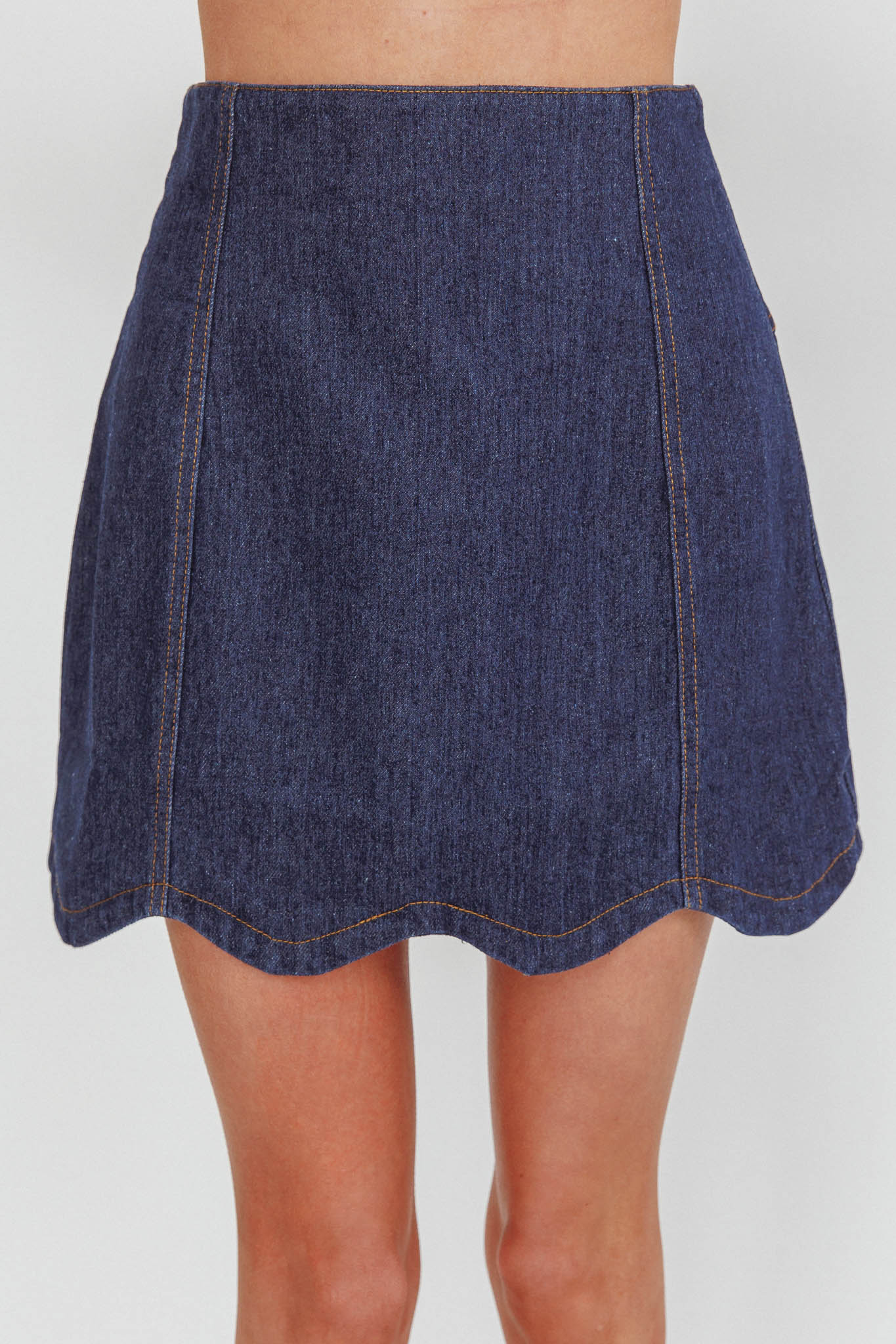 Halen Scalloped Mini Skirt Indigo-Maymioy