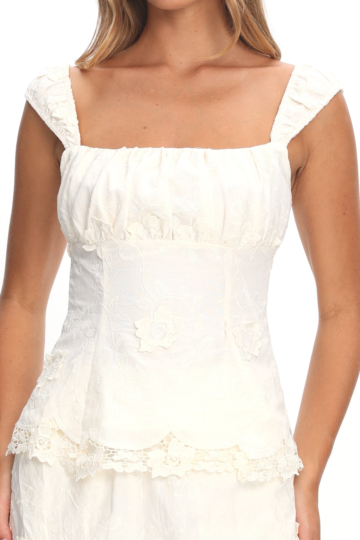Tarelle Gathered Bust Top Cream-Maymioy