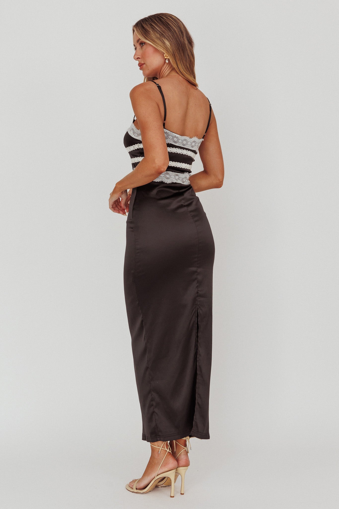 Kellan Lace Trim Maxi Dress Black-Maymioy