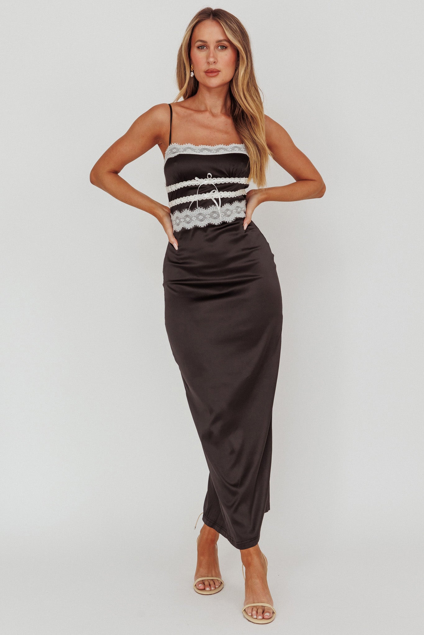 Kellan Lace Trim Maxi Dress Black-Maymioy