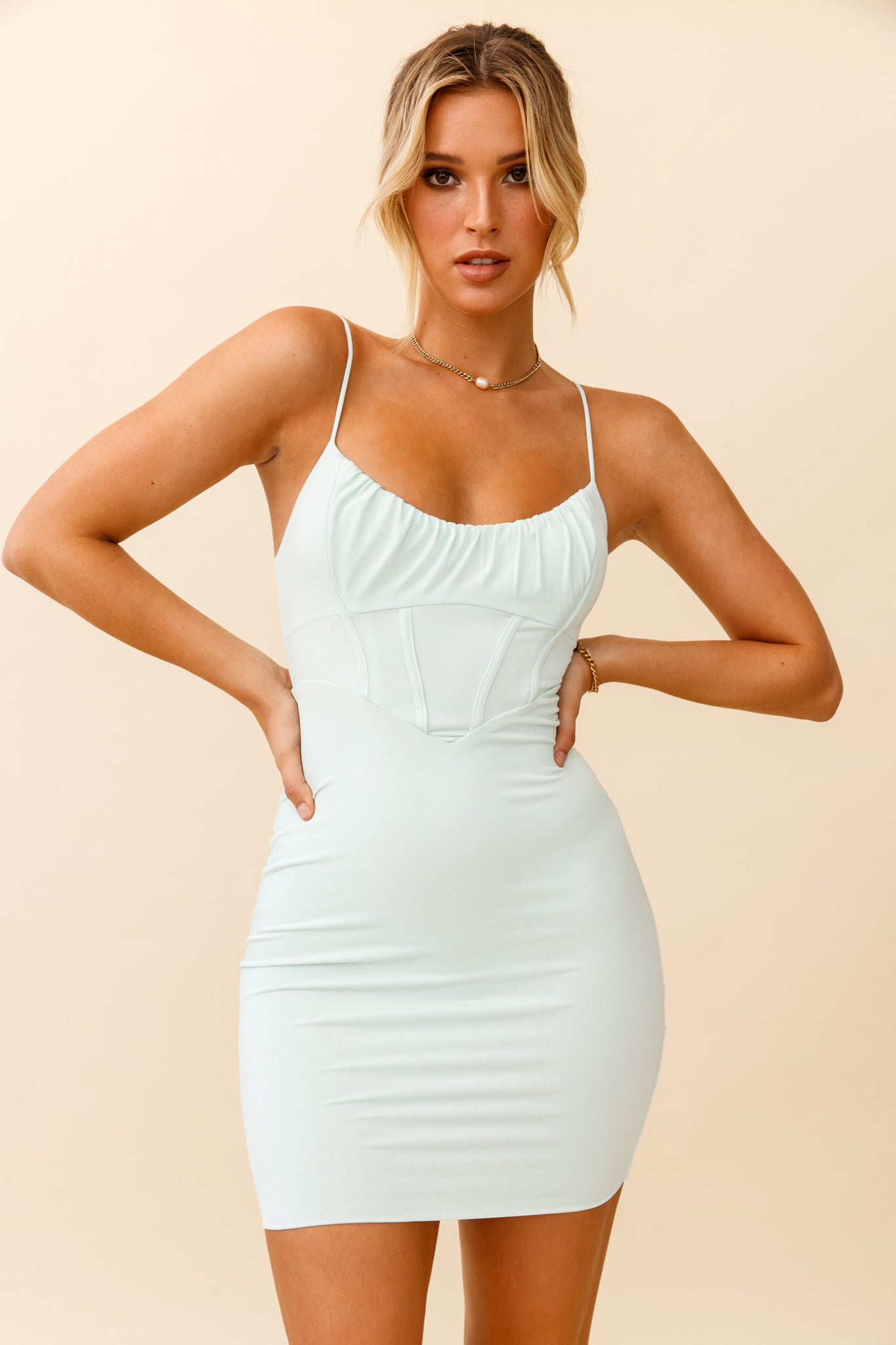 Carrington Structured Bodice Bodycon Mini Dress Mint-Maymioy