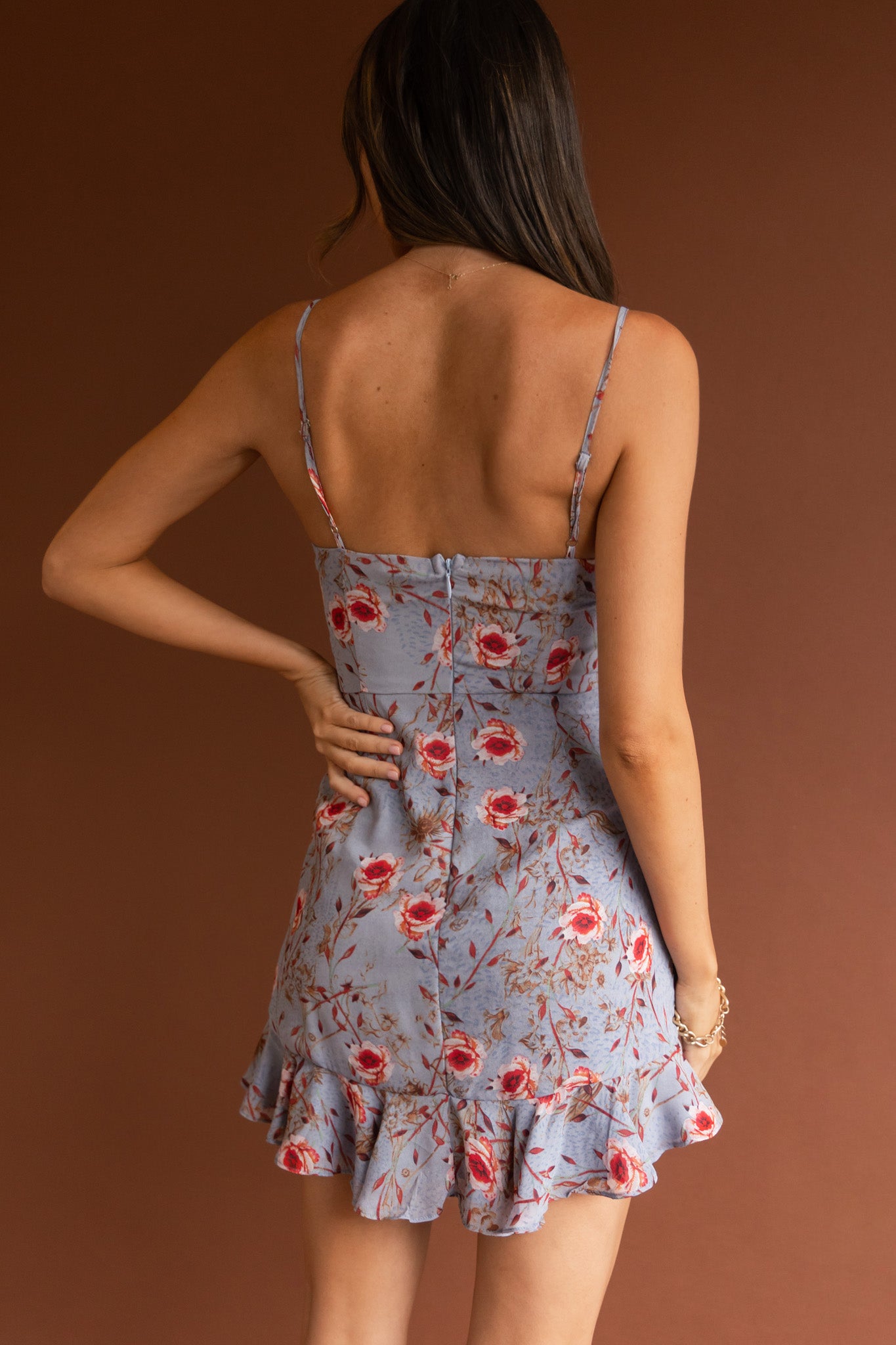 First Light Cami Strap Ruched Dress Floral Blue-Maymioy