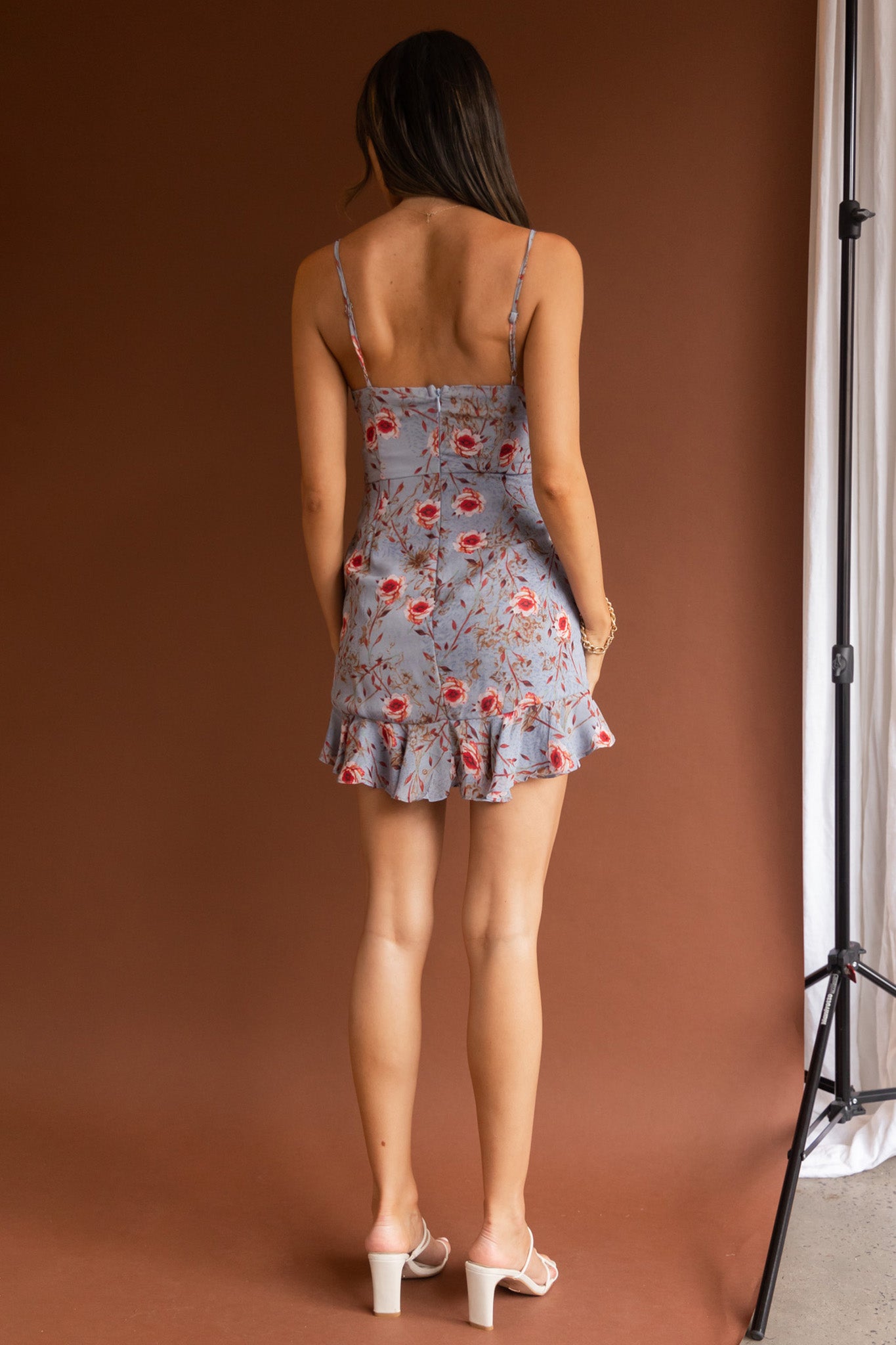 First Light Cami Strap Ruched Dress Floral Blue-Maymioy