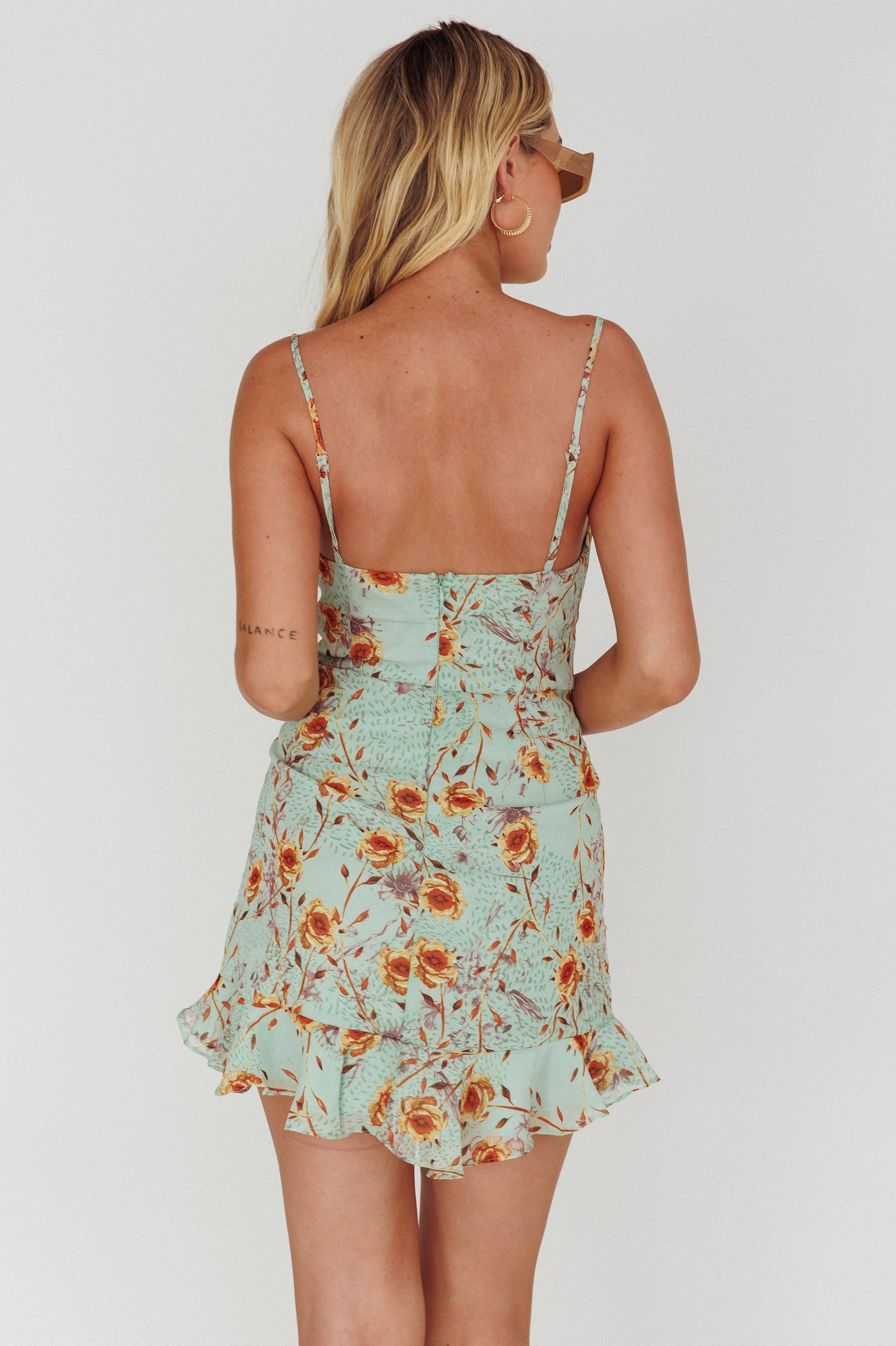 First Light Cami Strap Ruched Dress Floral Mint-Maymioy