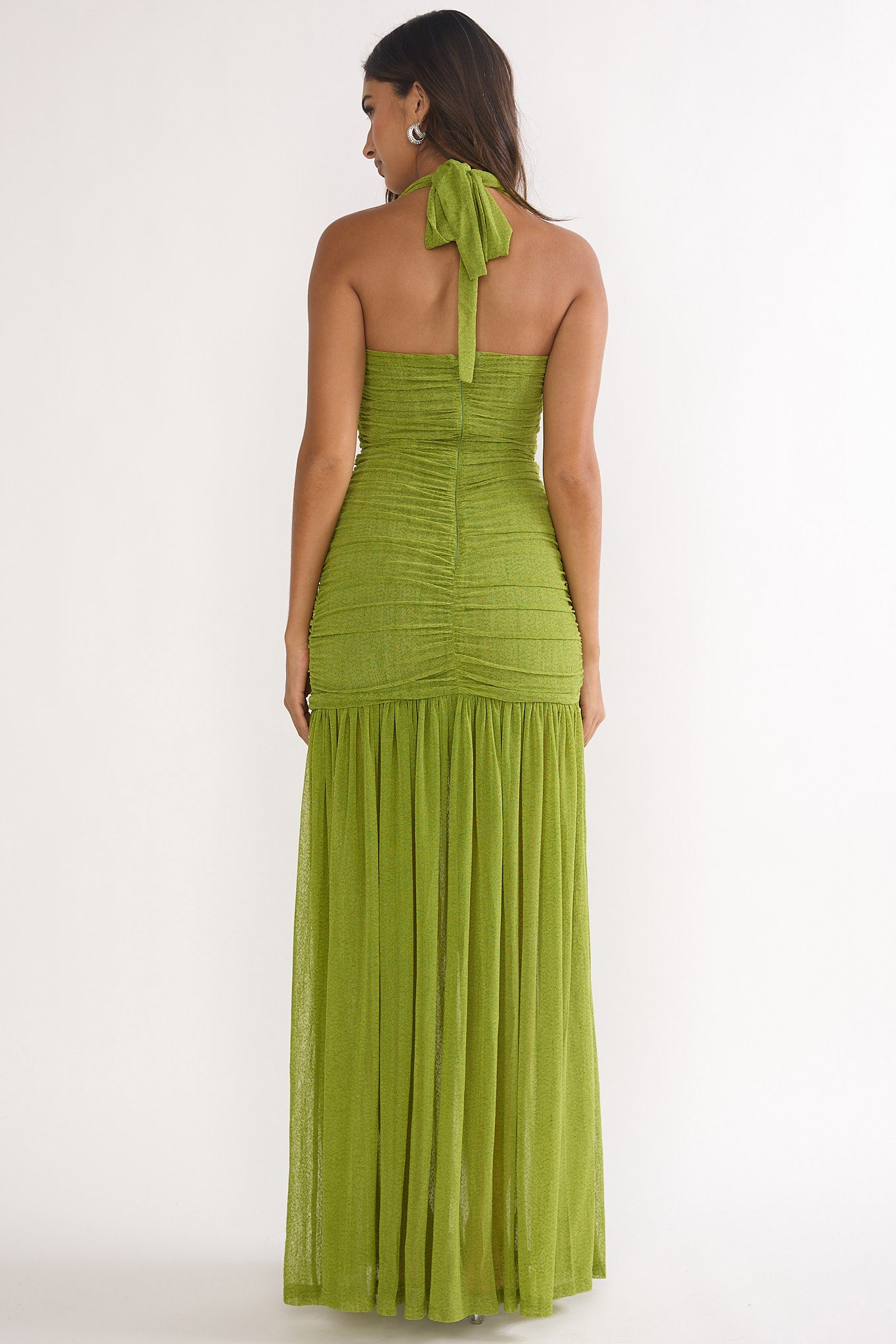 Galinda Ruched Bodice Halterneck Maxi Dress Olive-Maymioy