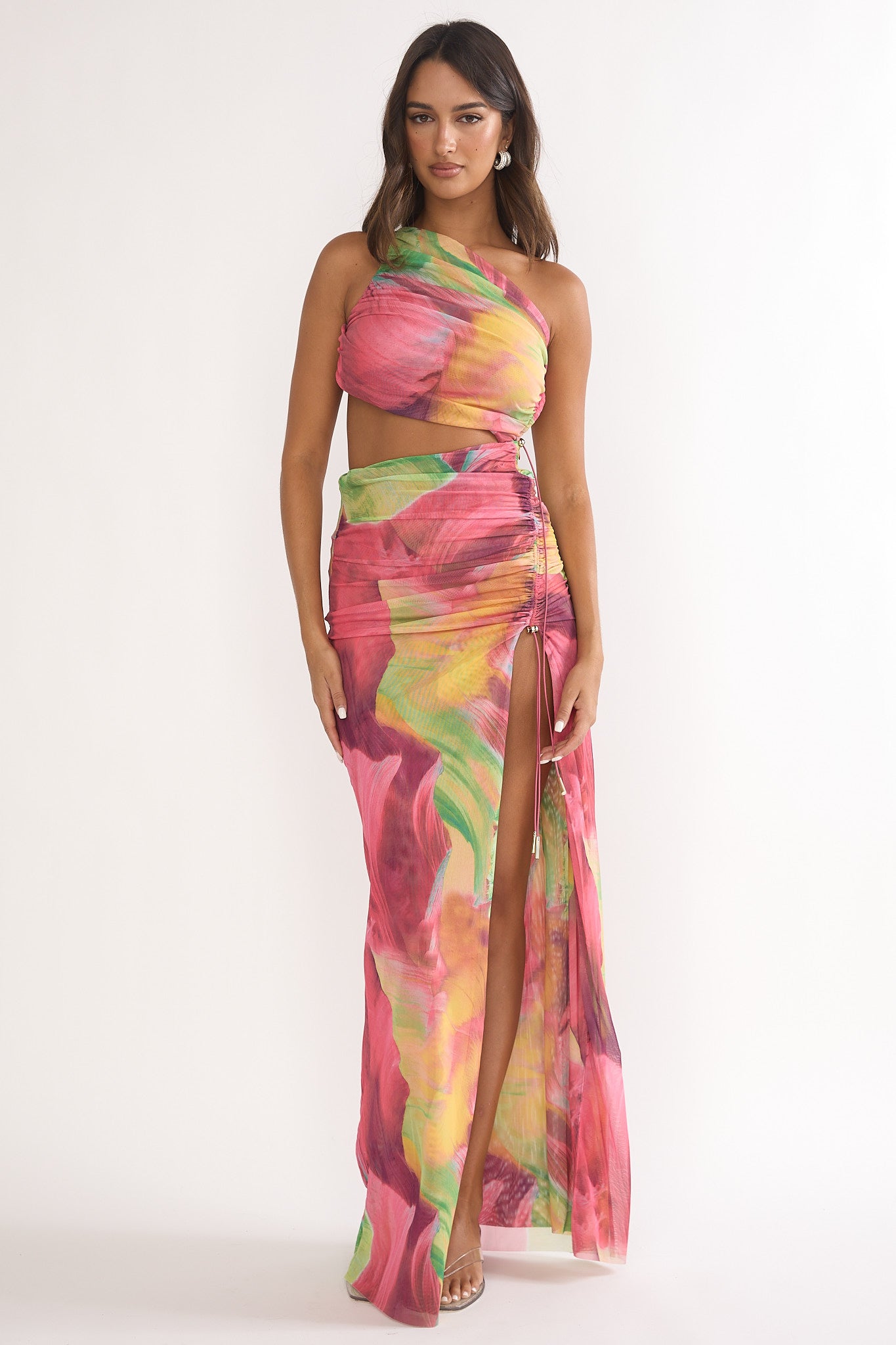 Marvella Open Back Cut-Out Maxi Dress Red Multi-Maymioy