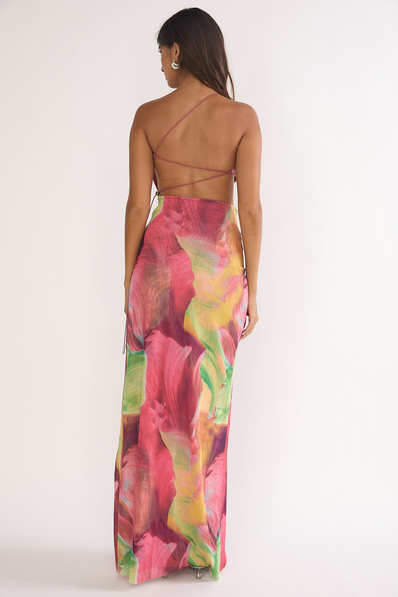 Marvella Open Back Cut-Out Maxi Dress Red Multi-Maymioy