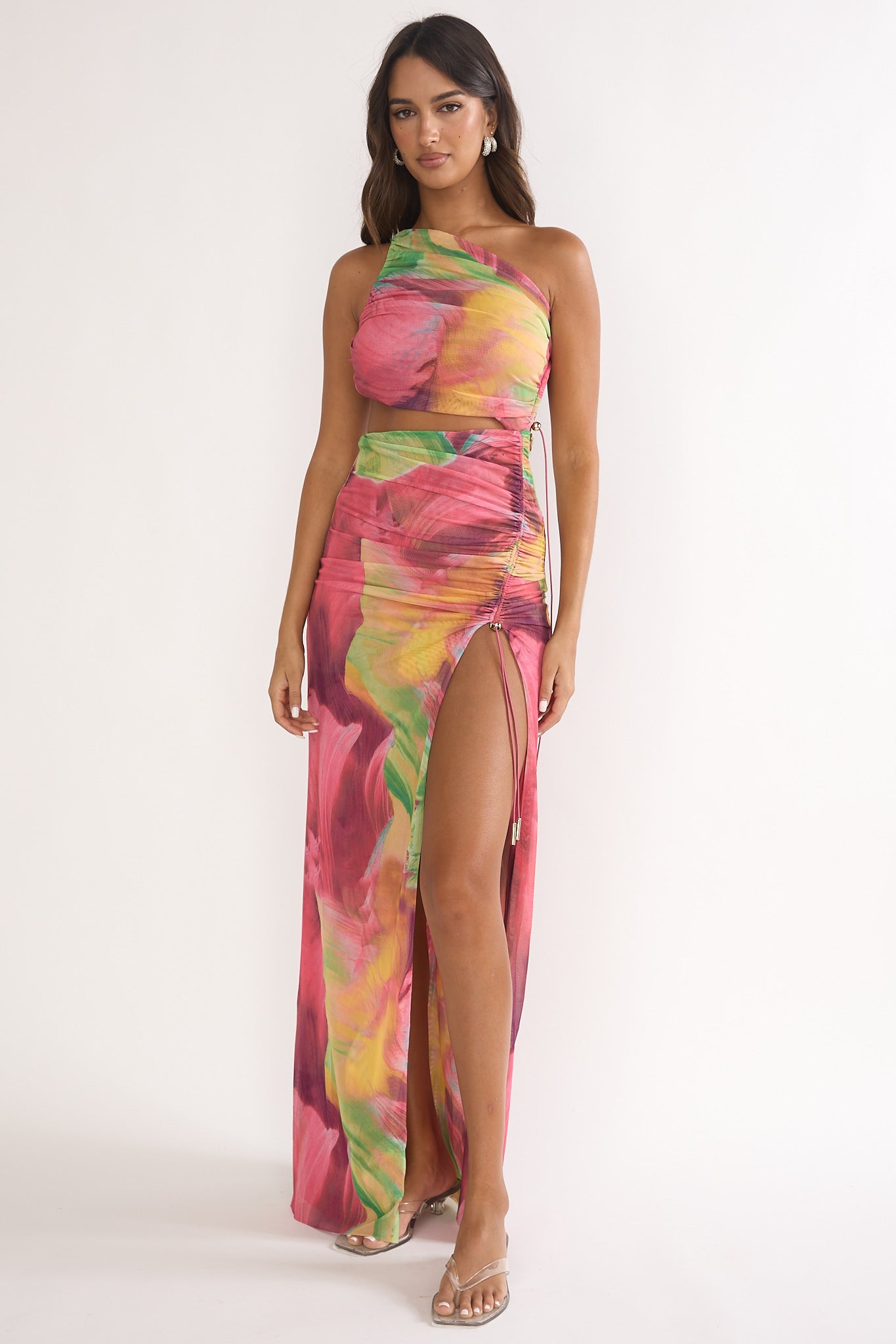 Marvella Open Back Cut-Out Maxi Dress Red Multi-Maymioy