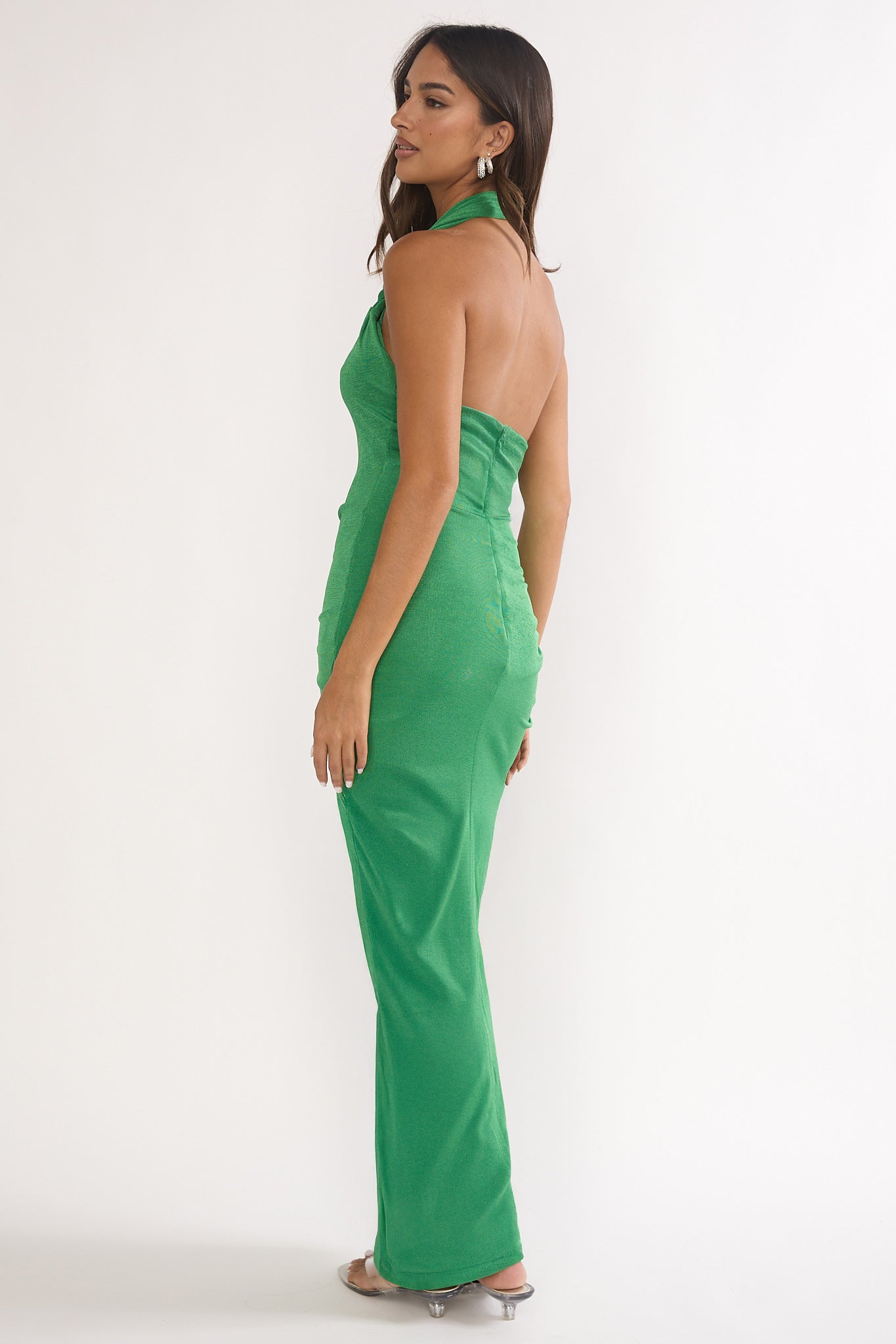 Stellarose Halter Ruched Maxi Dress Green-Maymioy