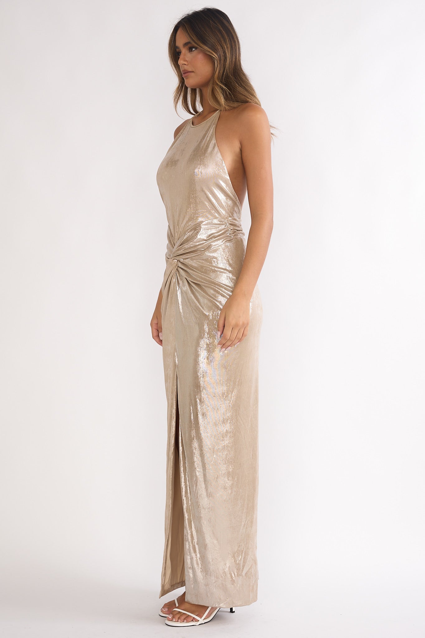 Delphinah Twist Waist Maxi Dress Champagne-Maymioy