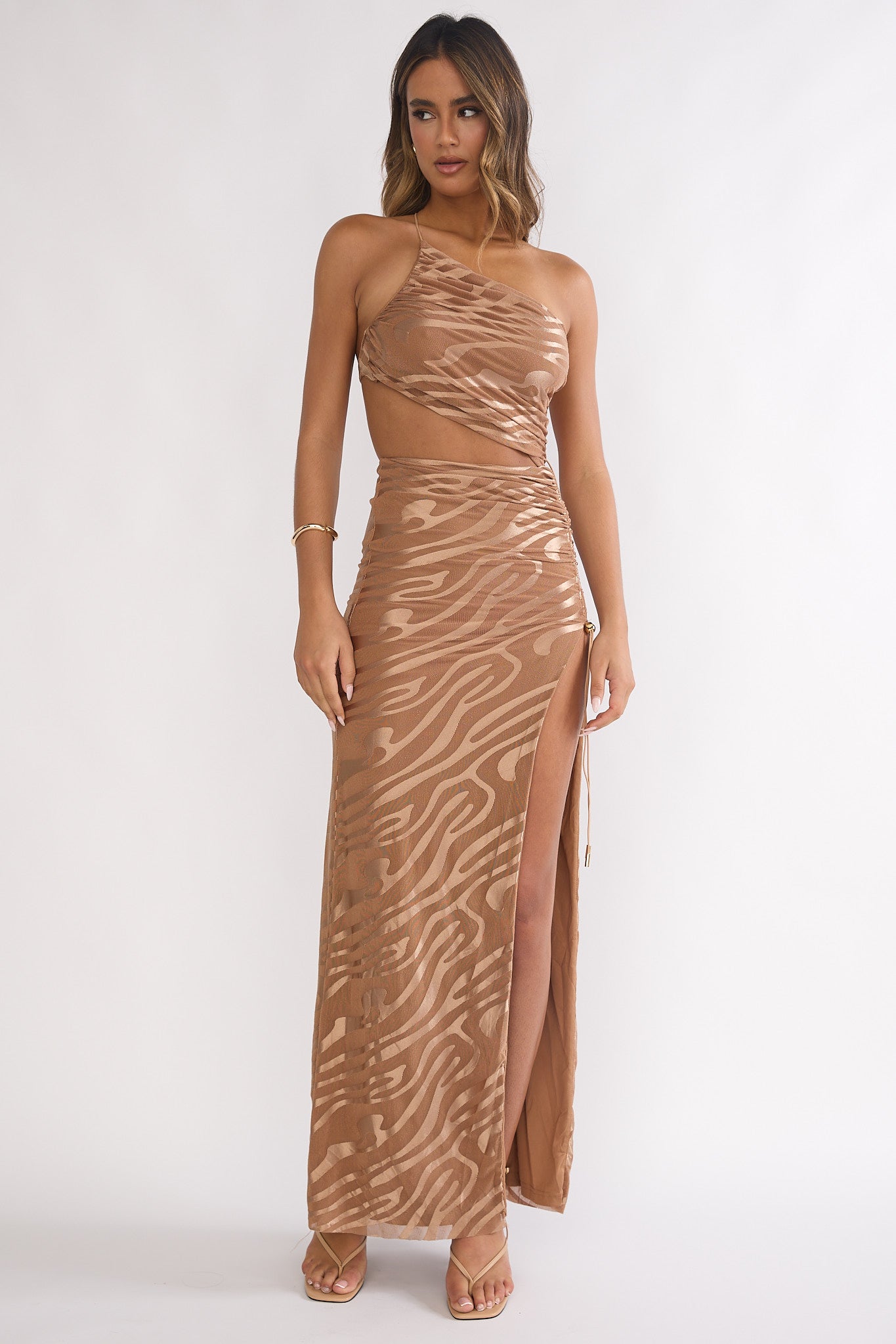 Kyma One-Shoulder Cut-Out Maxi Dress Mocha-Maymioy