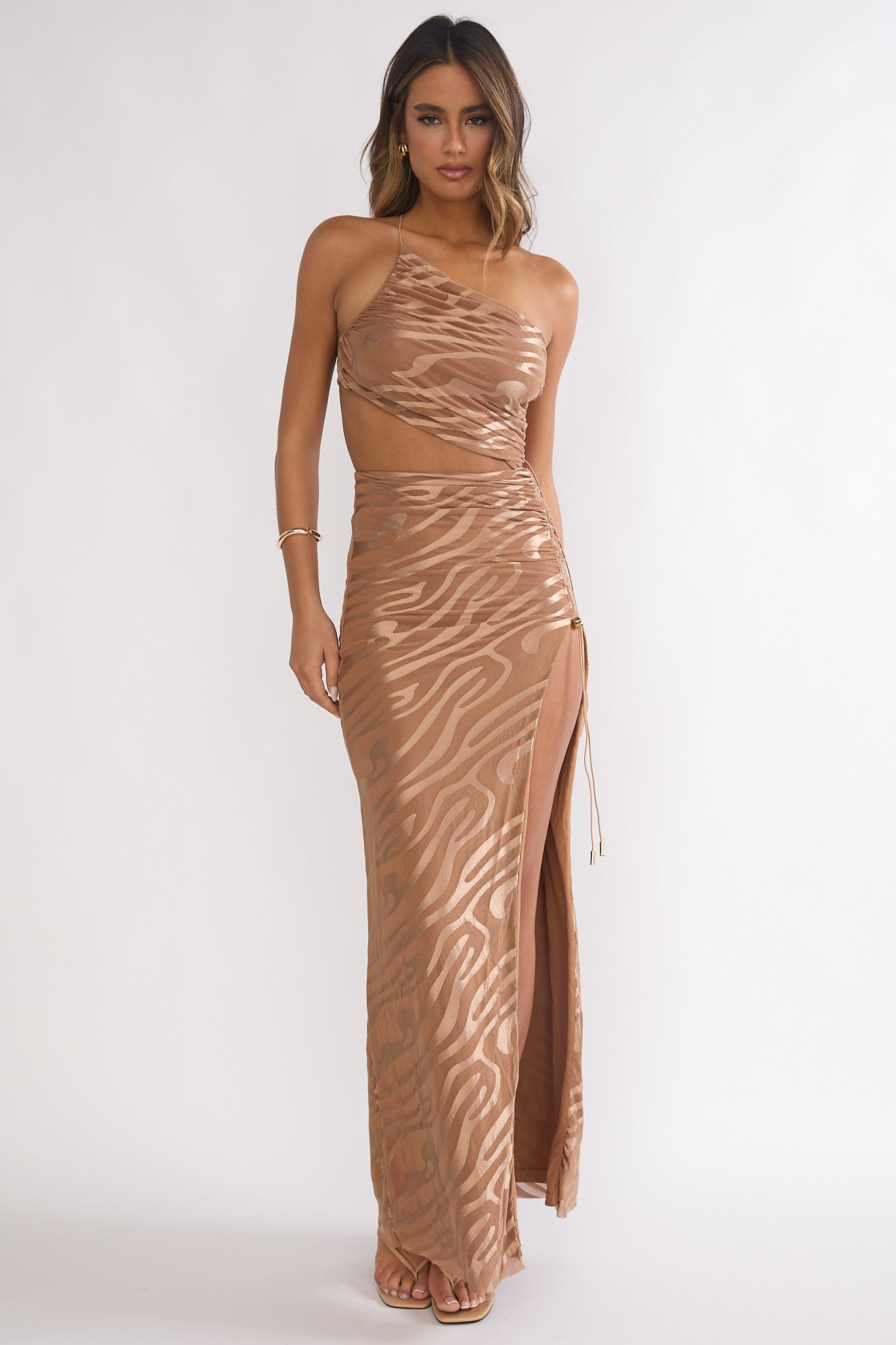 Kyma One-Shoulder Cut-Out Maxi Dress Mocha-Maymioy