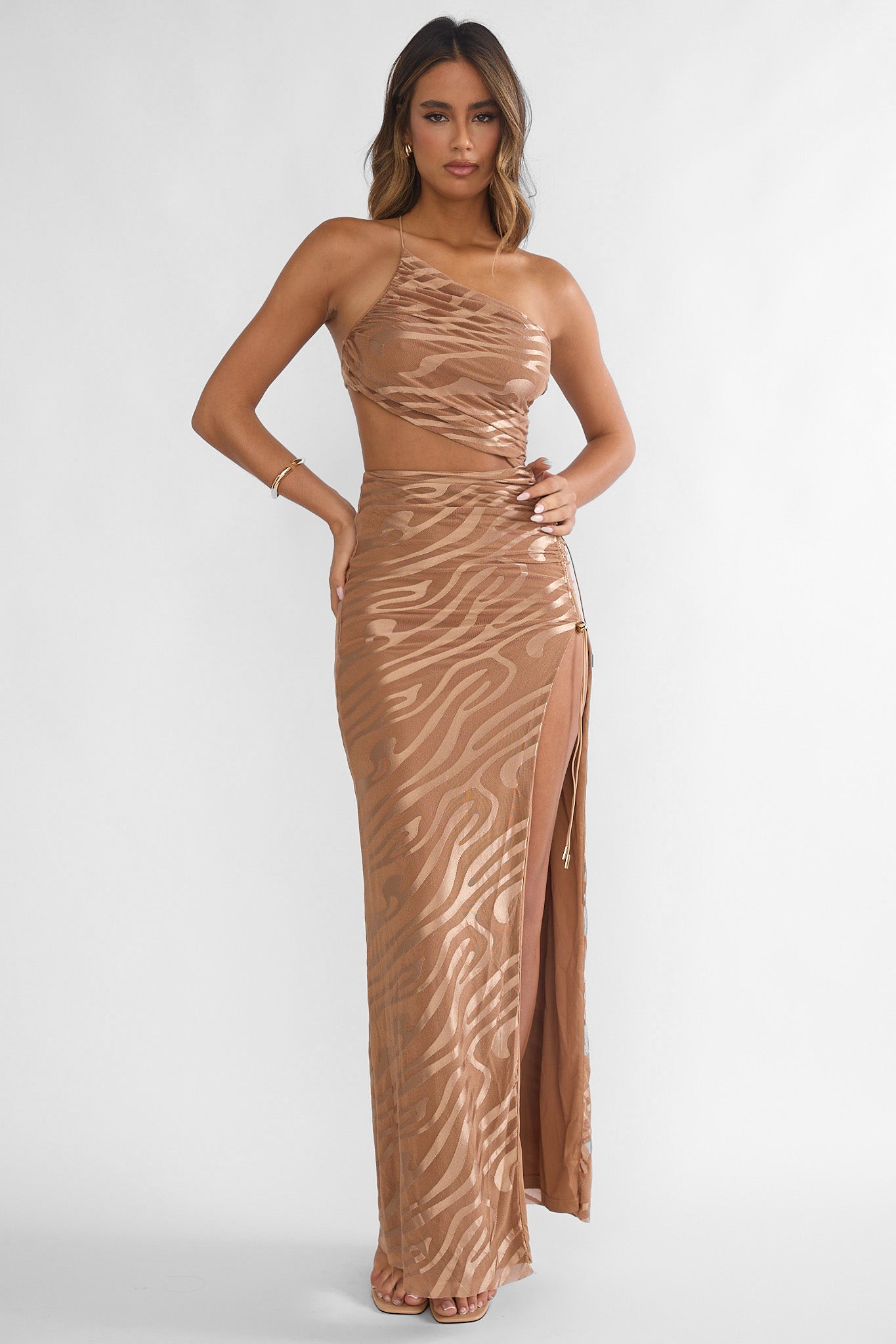 Kyma One-Shoulder Cut-Out Maxi Dress Mocha-Maymioy