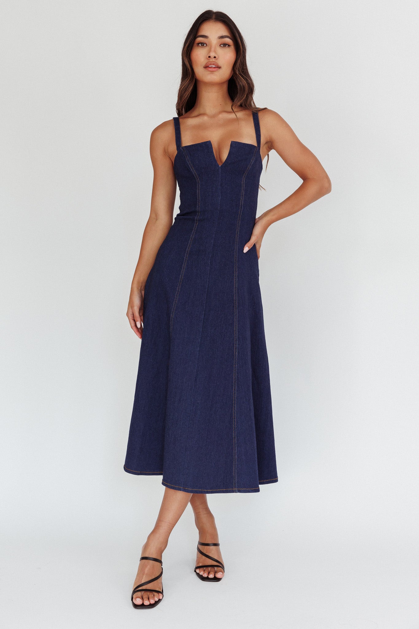 Catch My Drift A-Line Midi Dress Dark Blue-Maymioy