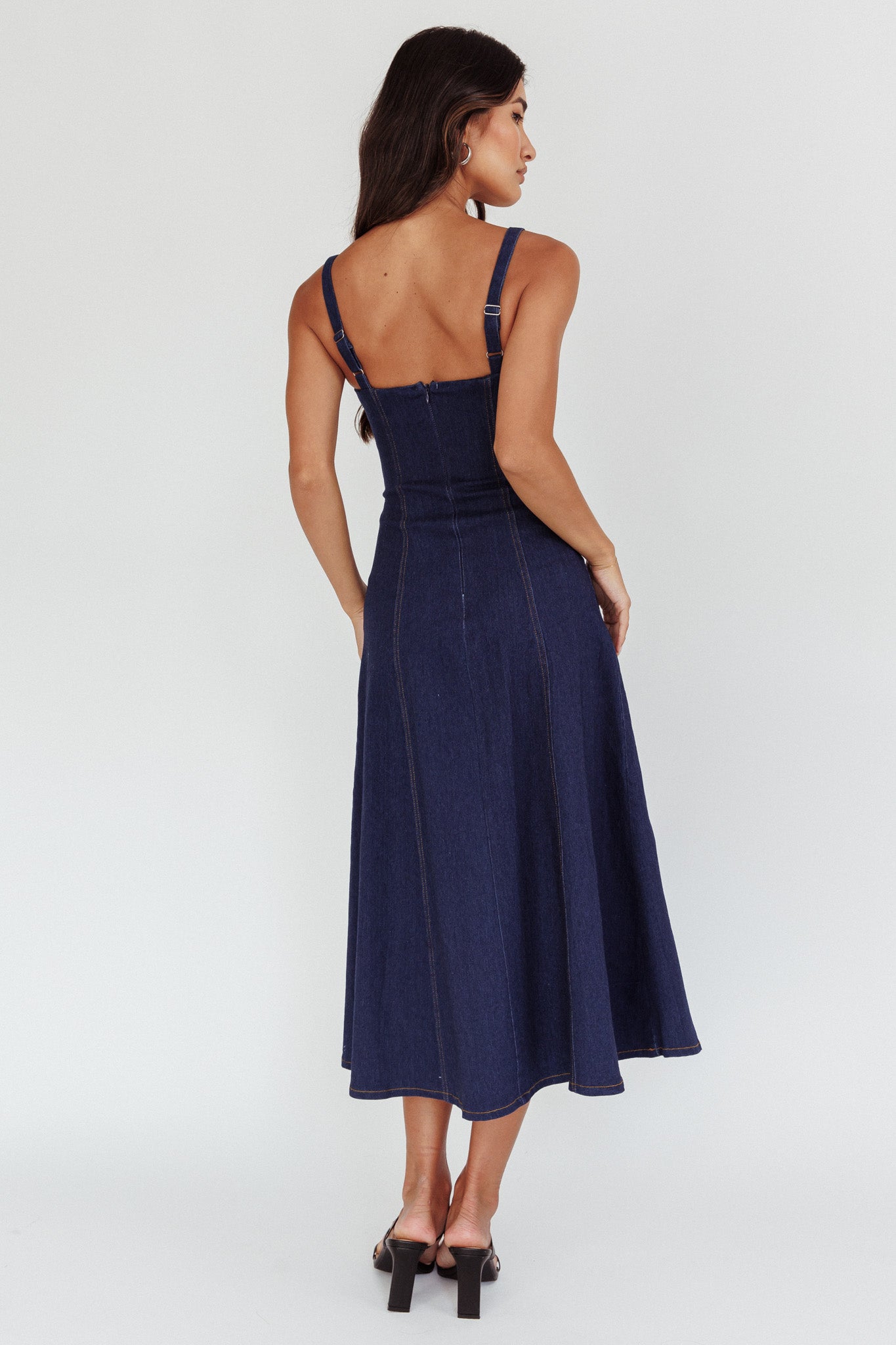 Catch My Drift A-Line Midi Dress Dark Blue-Maymioy