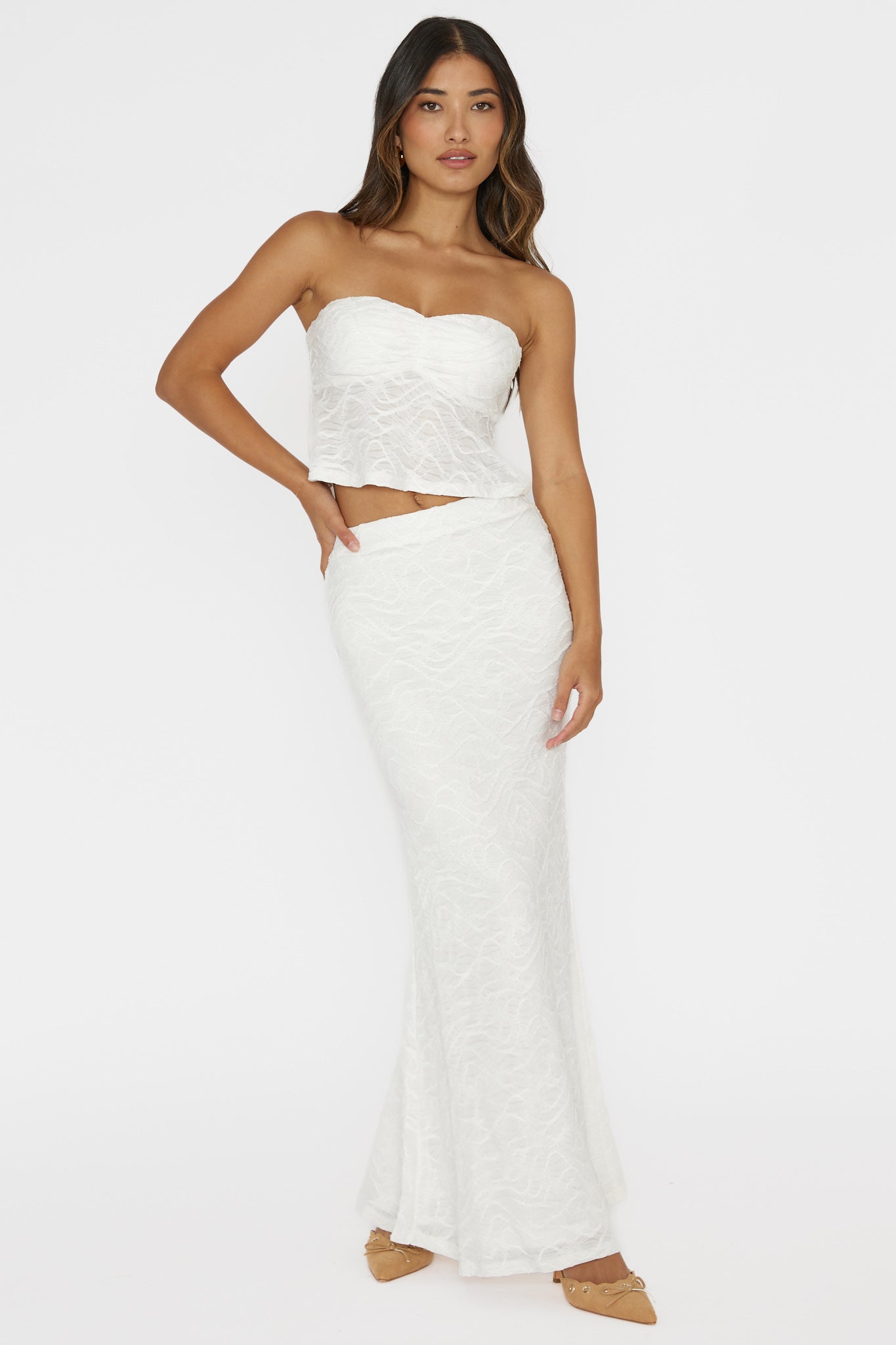 Chat Me Up Embellished Strapless Top White-Maymioy