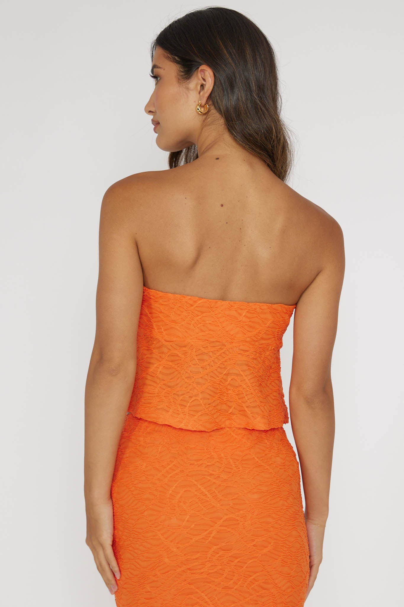 Chat Me Up Embellished Strapless Top Tangerine-Maymioy