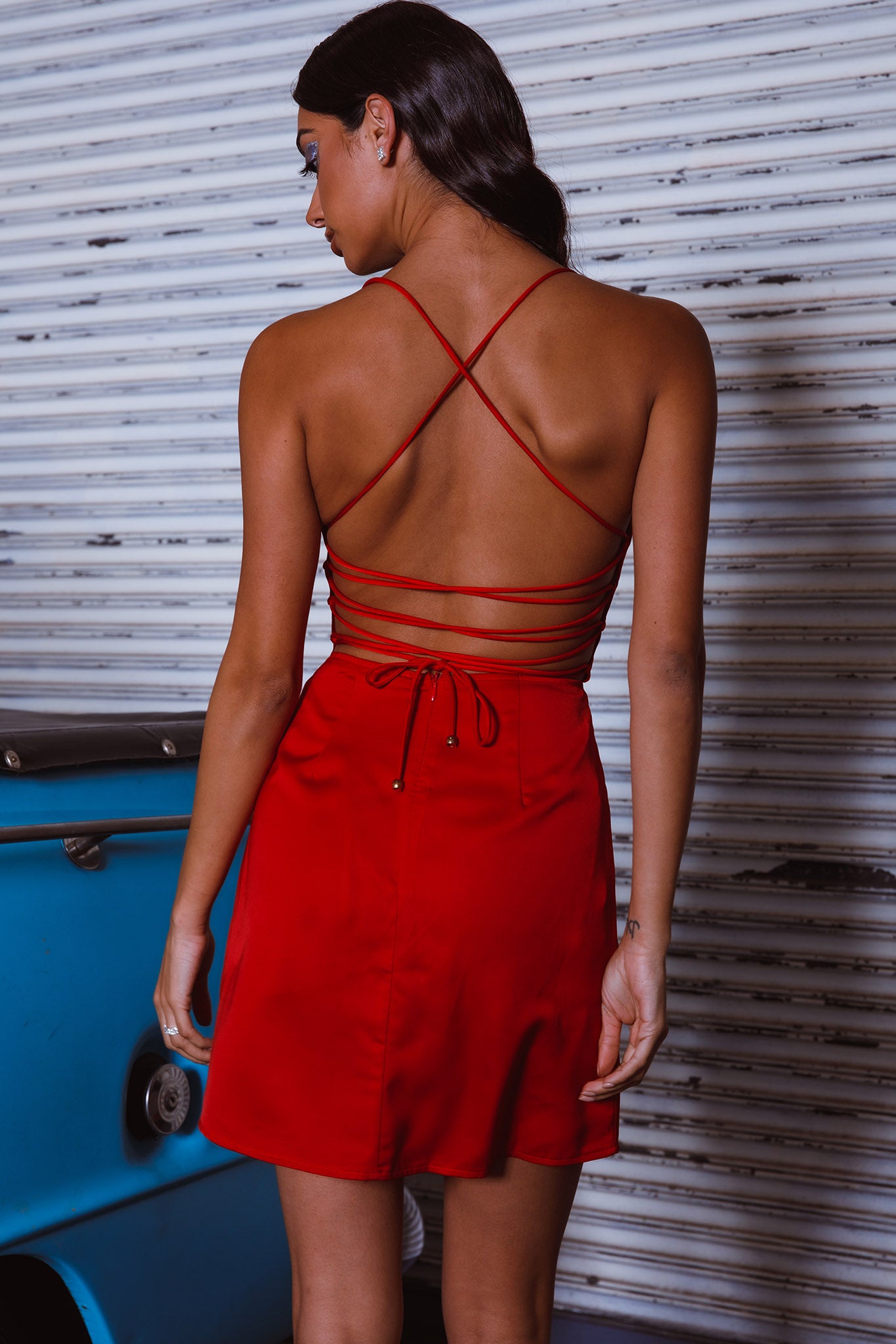 Lost In A Dream Pintuck Bust Mini Dress Red-Maymioy