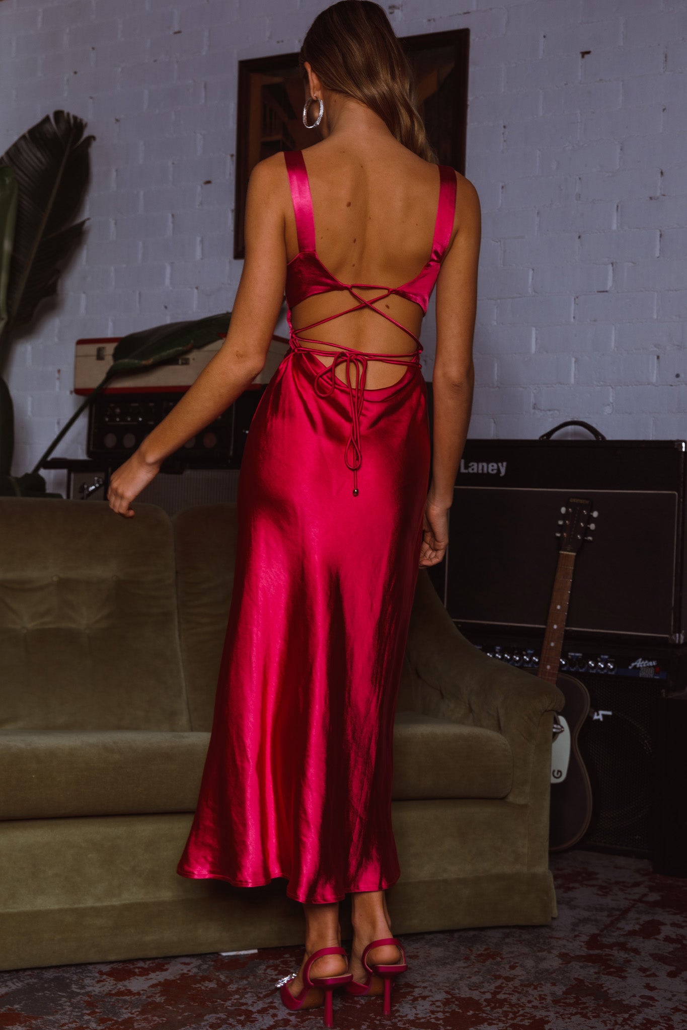 Belle Epoque Drawstring Bust Midi Dress Hot Pink-Maymioy