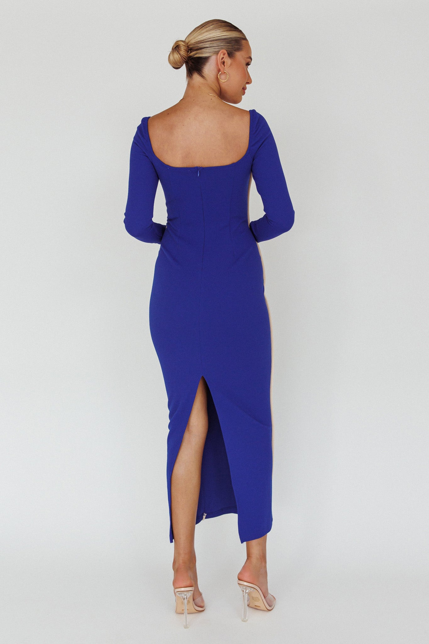 Sunny Coast Long Sleeve Piping Maxi Dress Blue-Maymioy