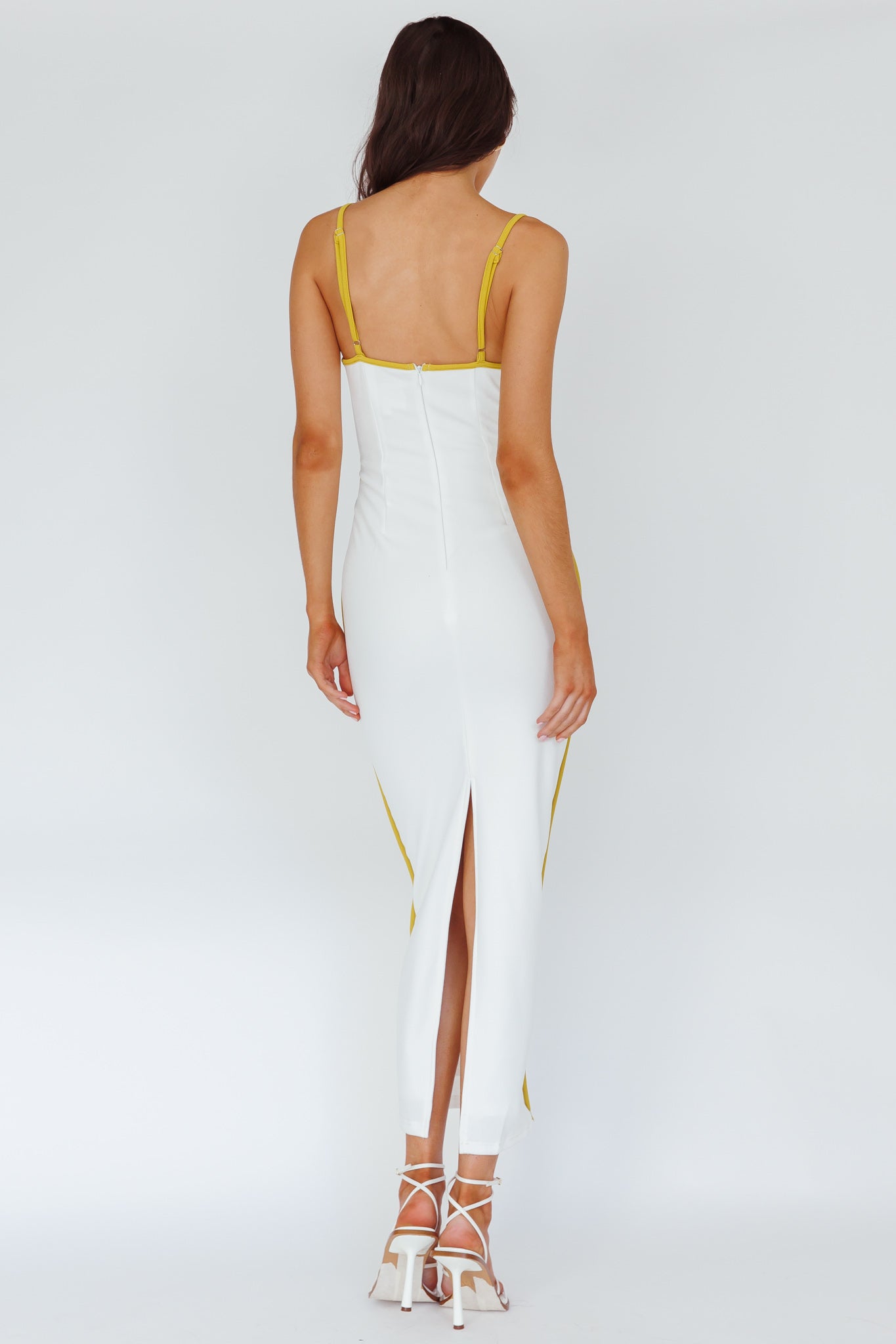 Sunny Coast Piping Trim Maxi Dress White/Yellow-Maymioy