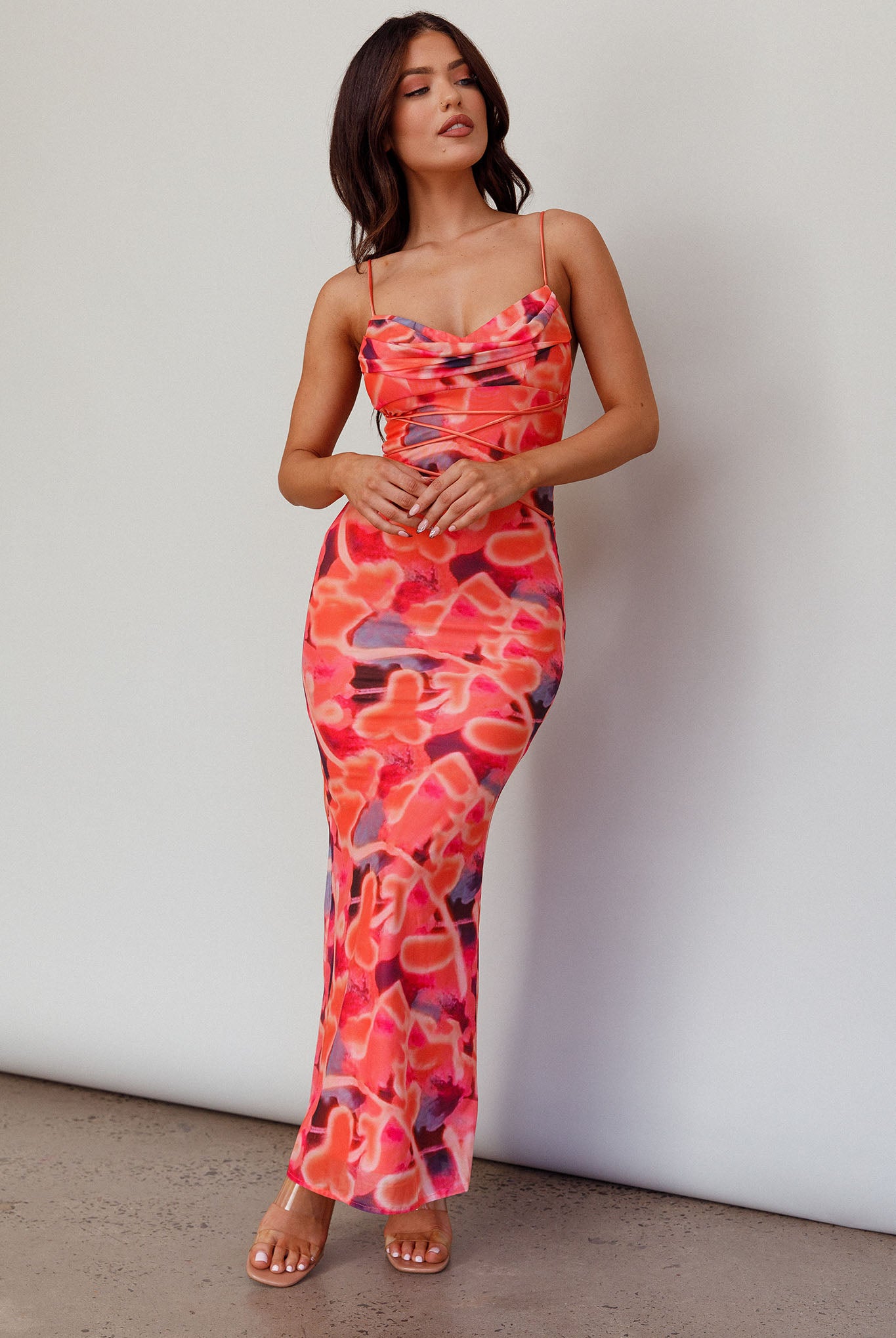 Teava Laced Waist Midi Dress Abstract Sorbet-Maymioy