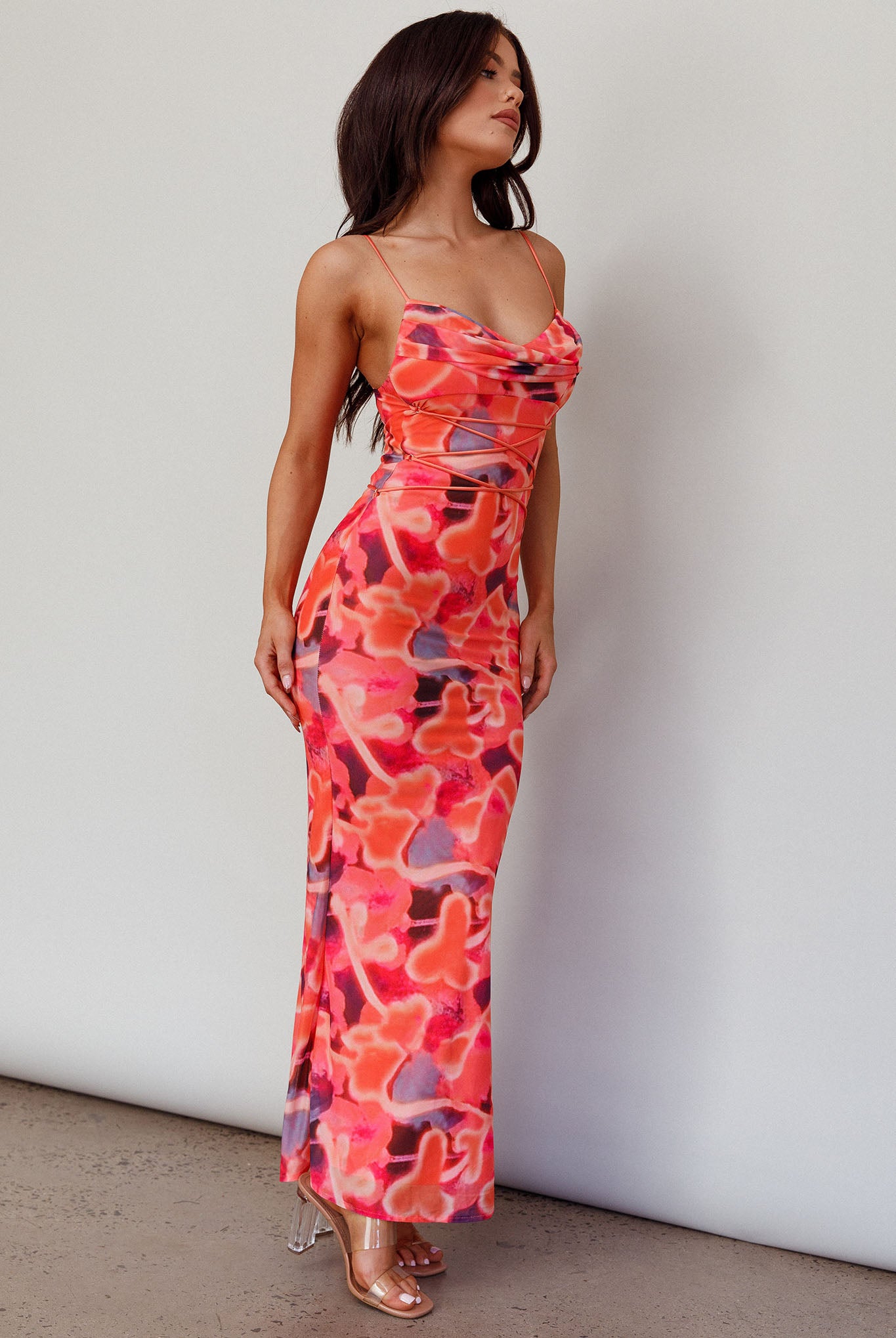 Teava Laced Waist Midi Dress Abstract Sorbet-Maymioy