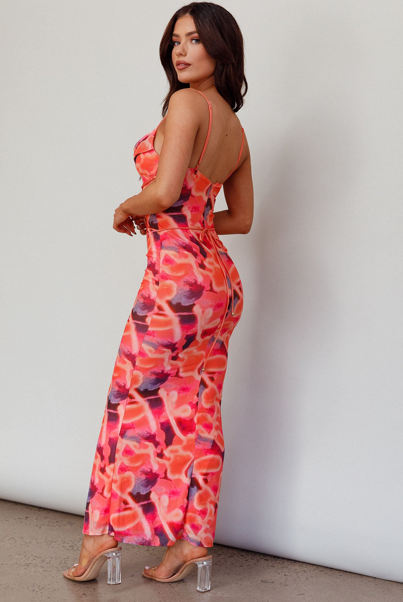Teava Laced Waist Midi Dress Abstract Sorbet-Maymioy