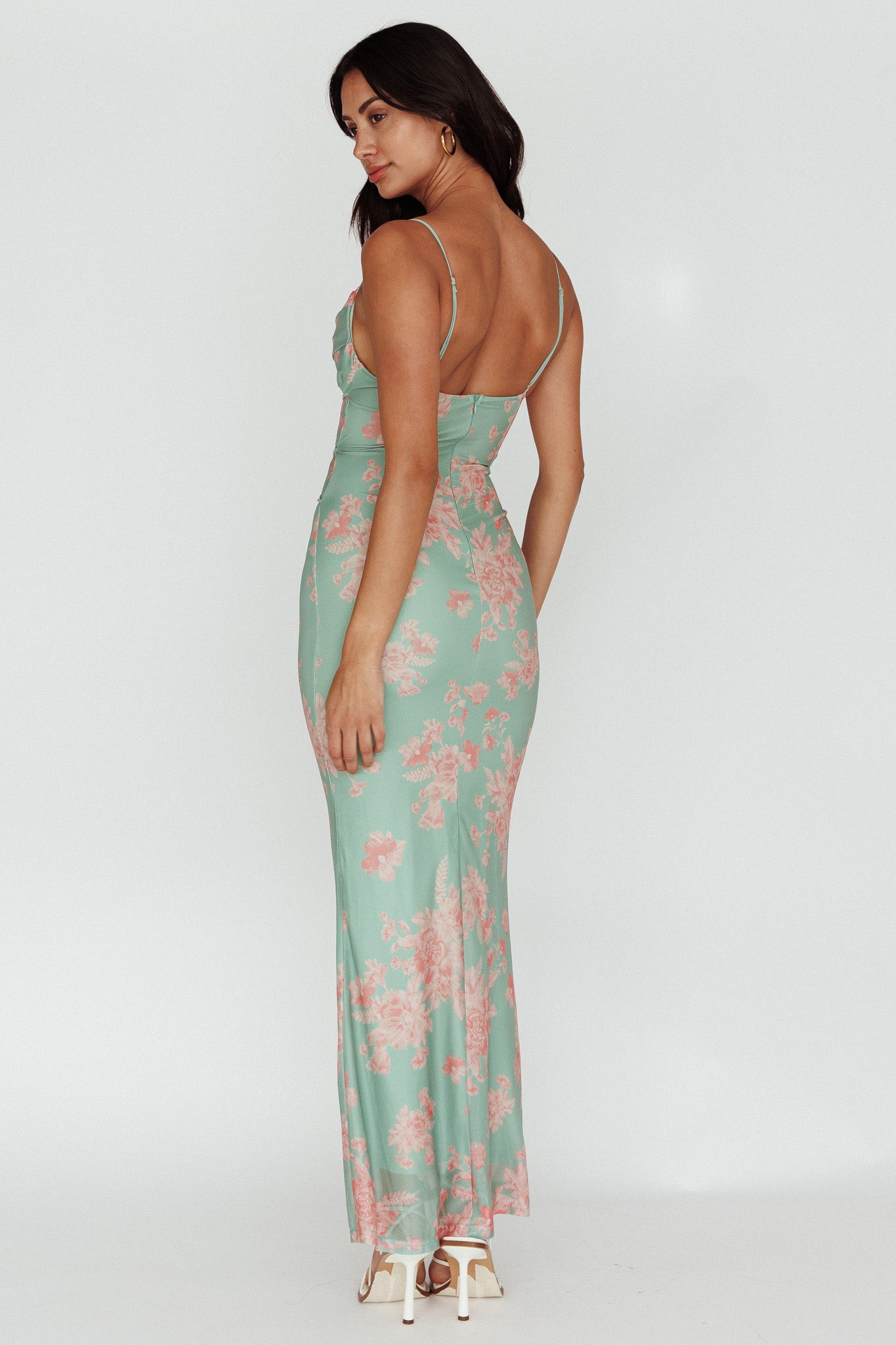 Teava Laced Waist Maxi Dress Floral Green-Maymioy