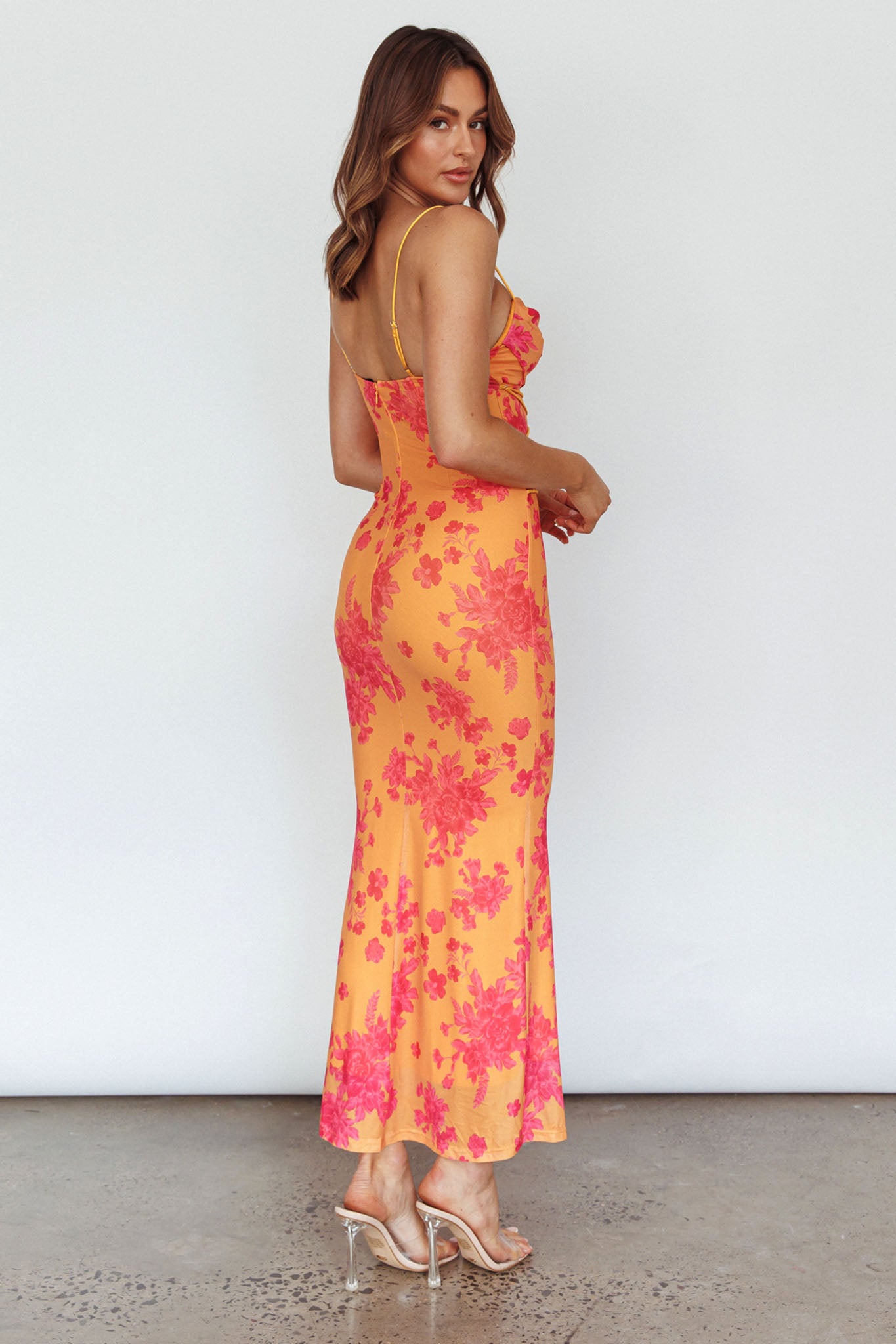 Teava Laced Waist Maxi Dress Floral Orange-Maymioy