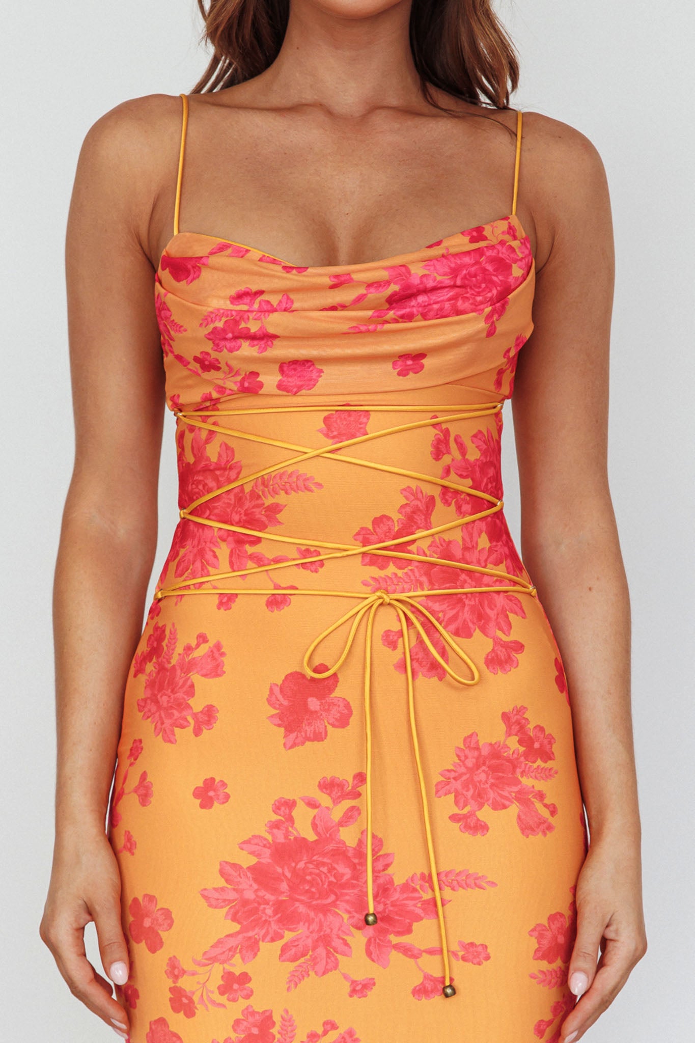Teava Laced Waist Maxi Dress Floral Orange-Maymioy