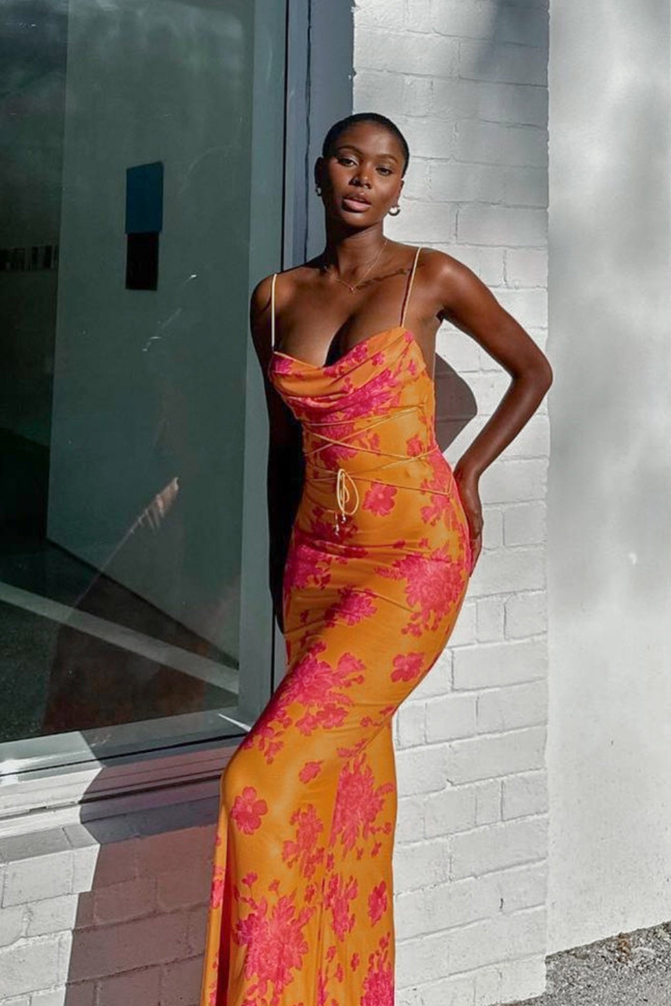 Teava Laced Waist Maxi Dress Floral Orange-Maymioy