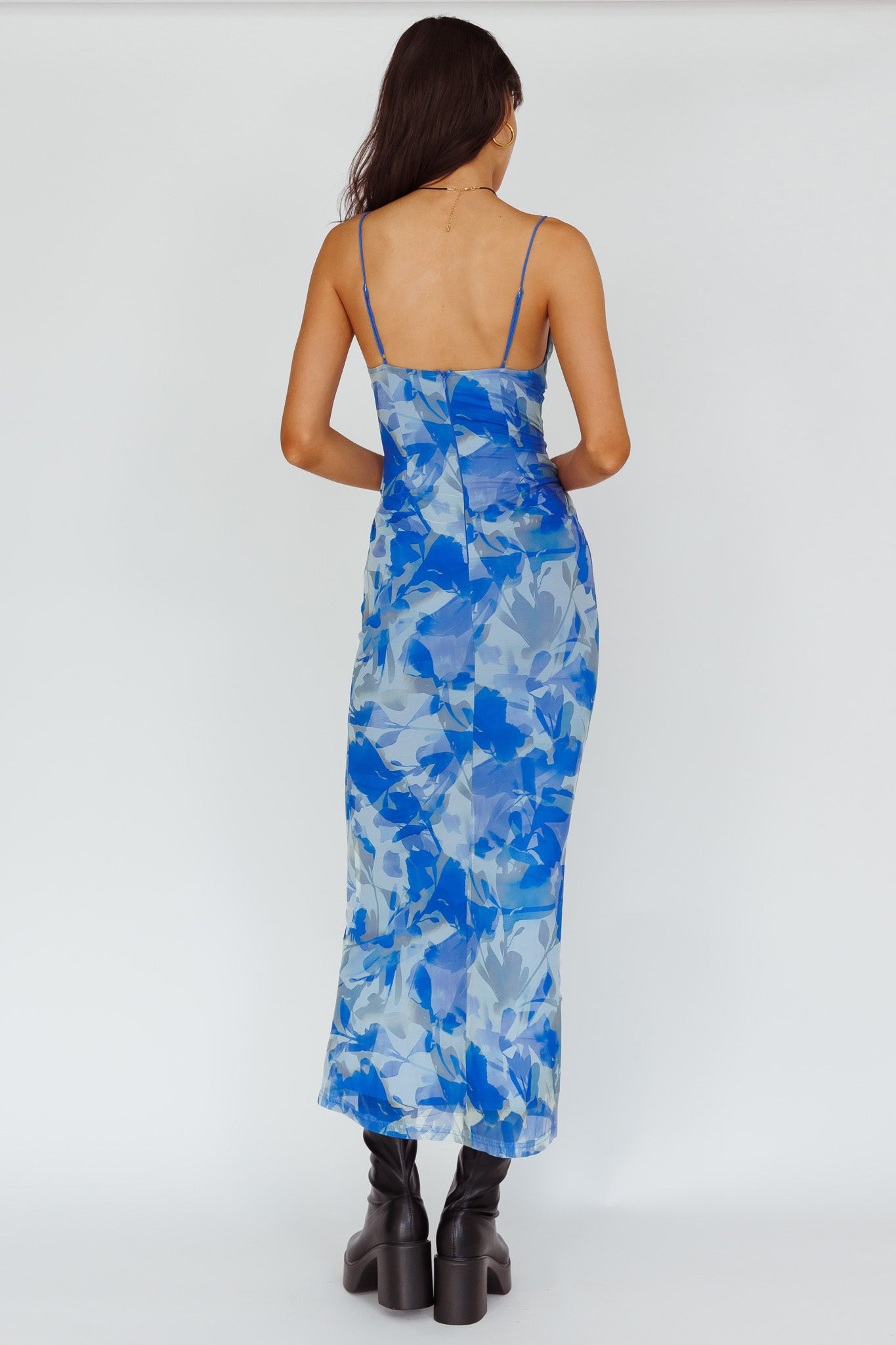 Teava Laced Waist Maxi Dress Print Floral Blue-Maymioy