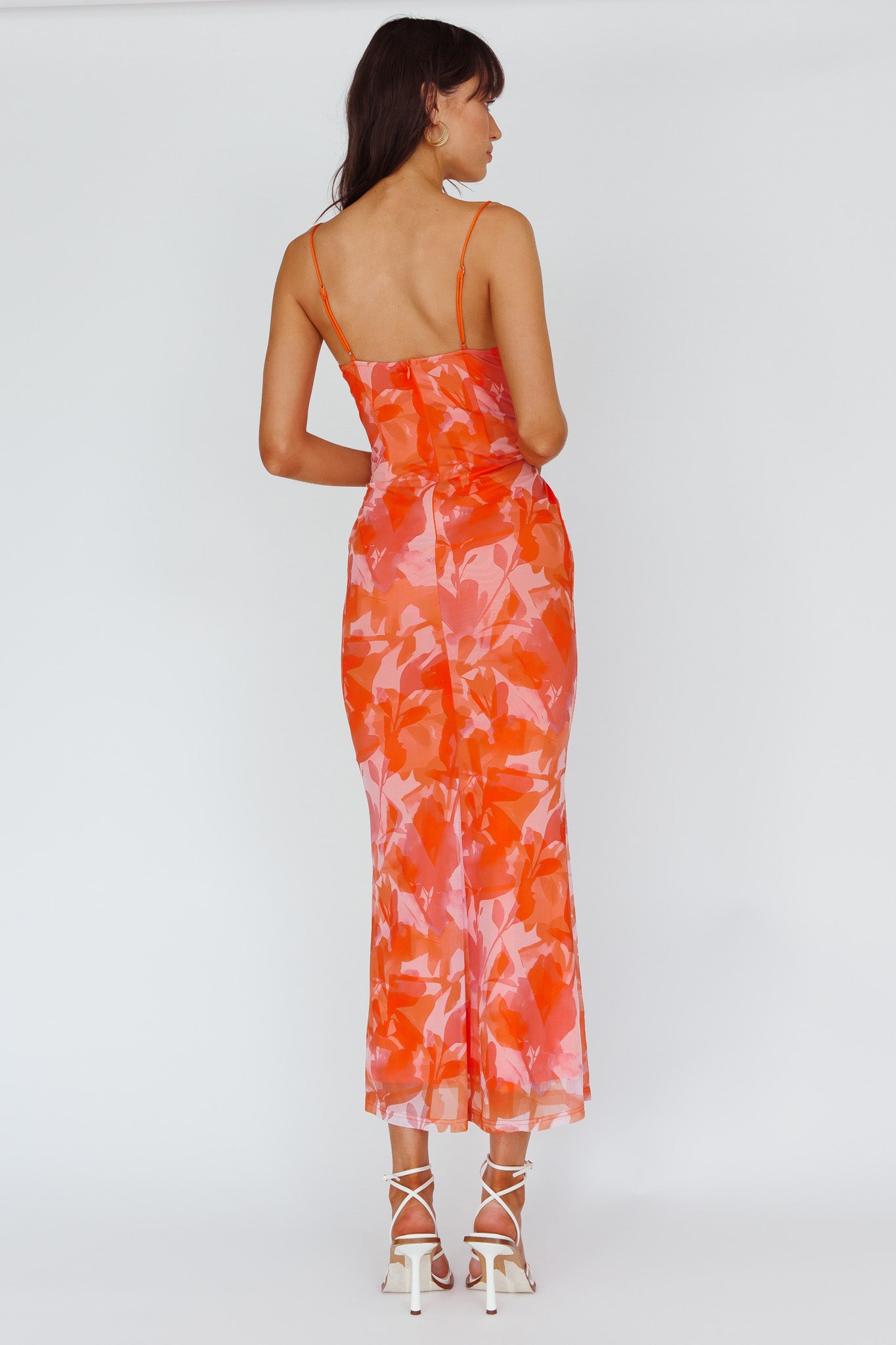 Teava Laced Waist Maxi Dress Print Floral Orange-Maymioy