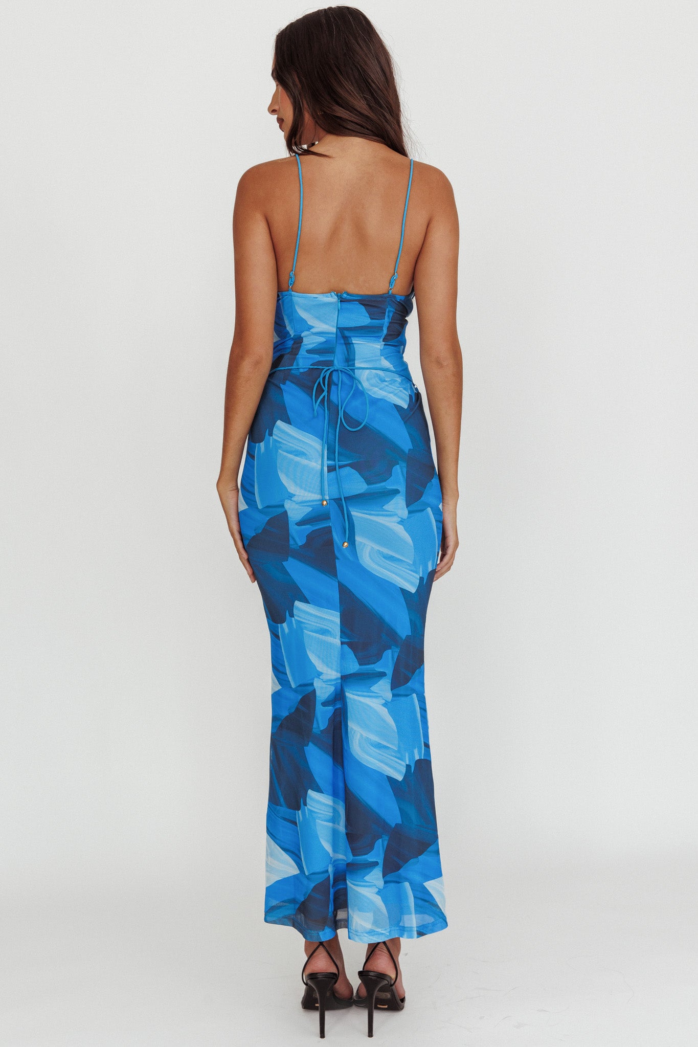 Teava Laced Waist Maxi Dress Abstract Blue-Maymioy