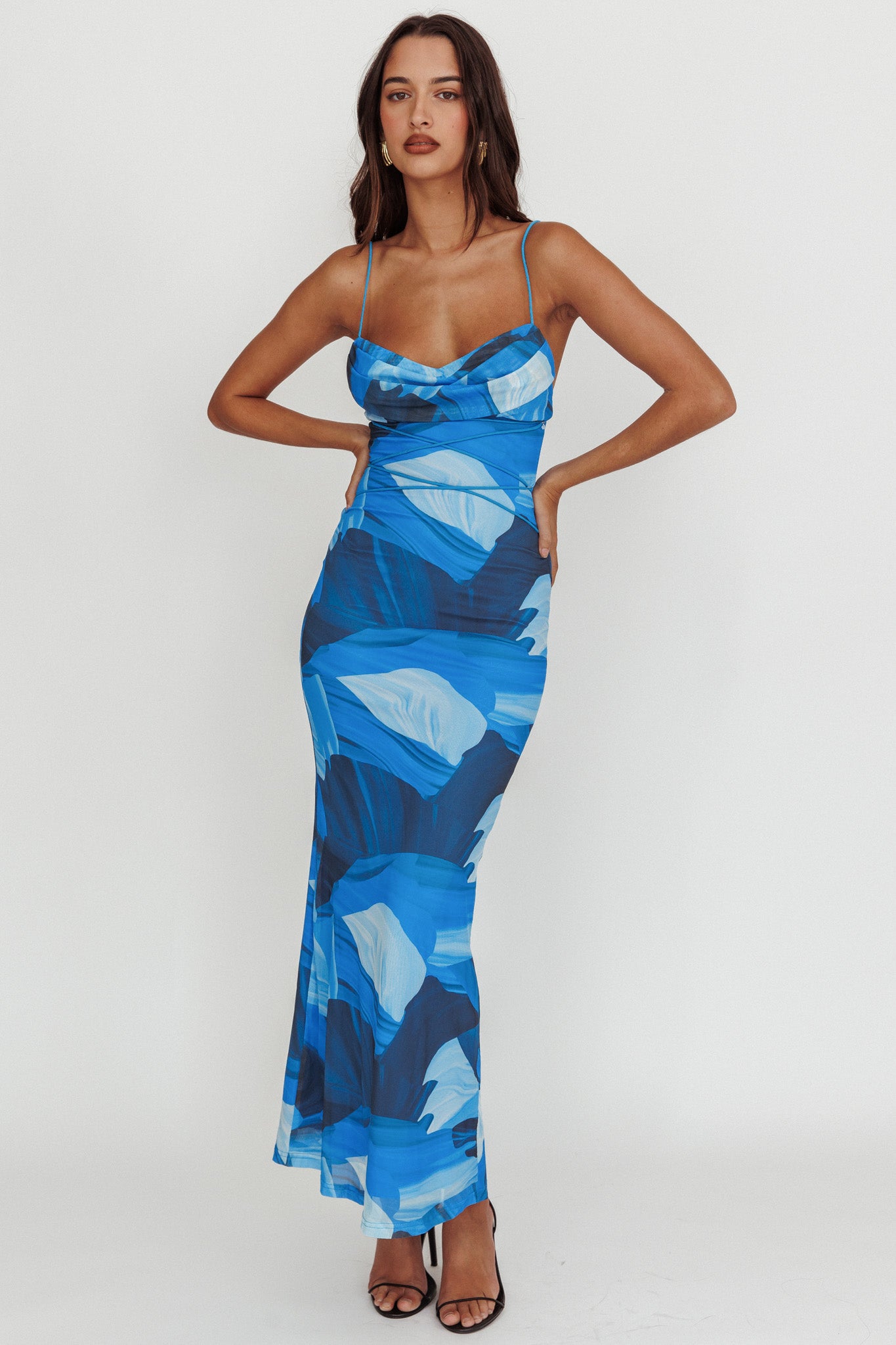 Teava Laced Waist Maxi Dress Abstract Blue-Maymioy