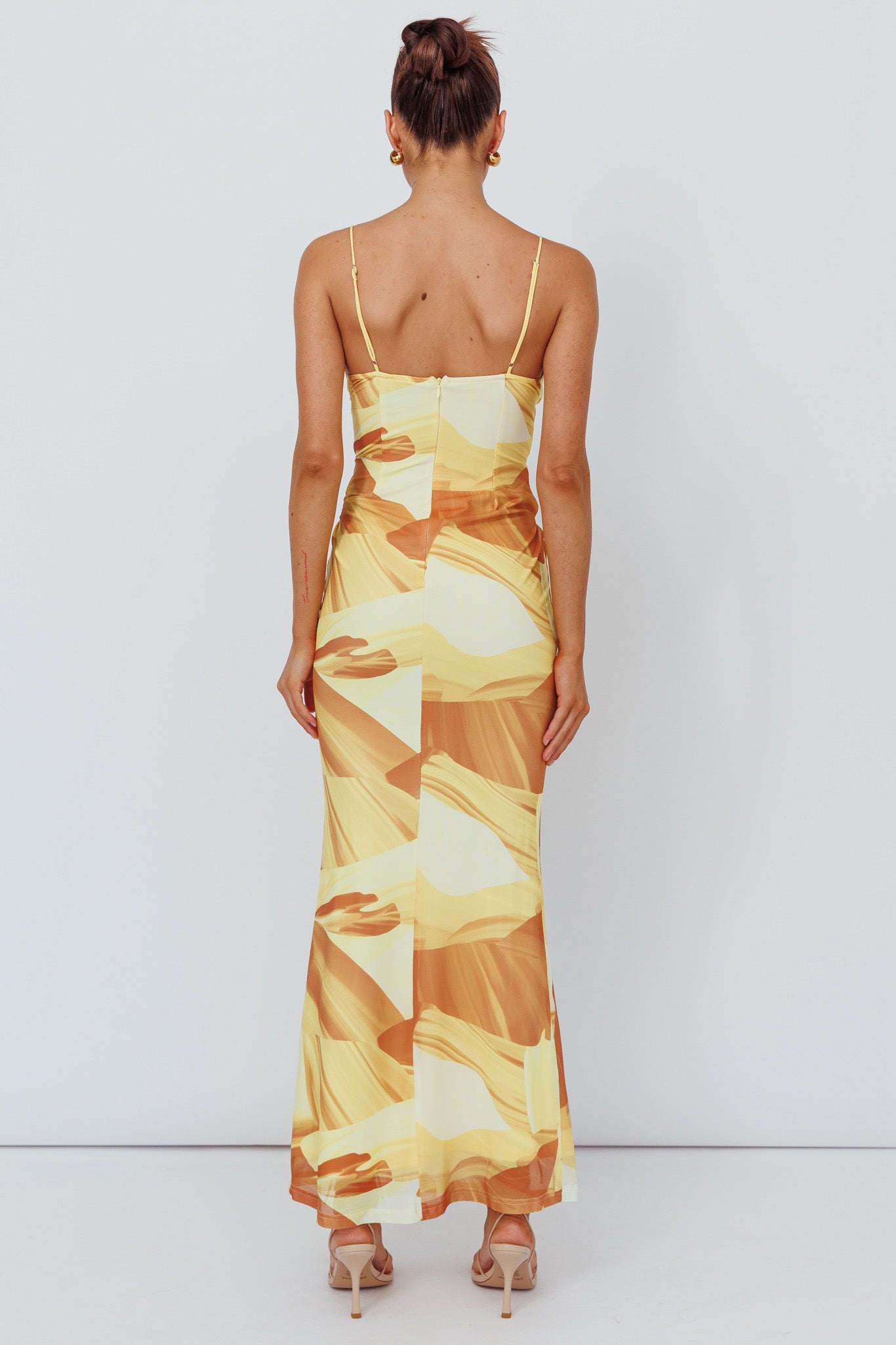 Teava Laced Waist Maxi Dress Abstract Yellow-Maymioy